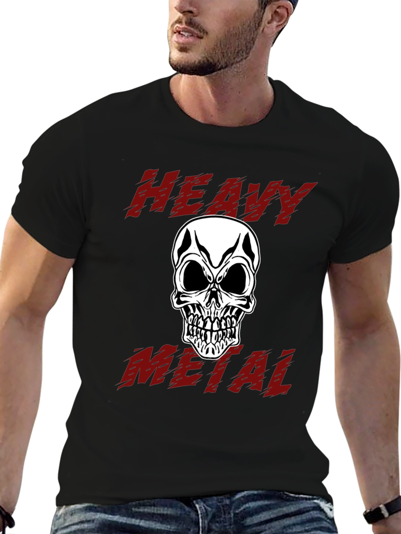 Black Heavy Metal Skull Graphic Tee - Black Cotton view 6