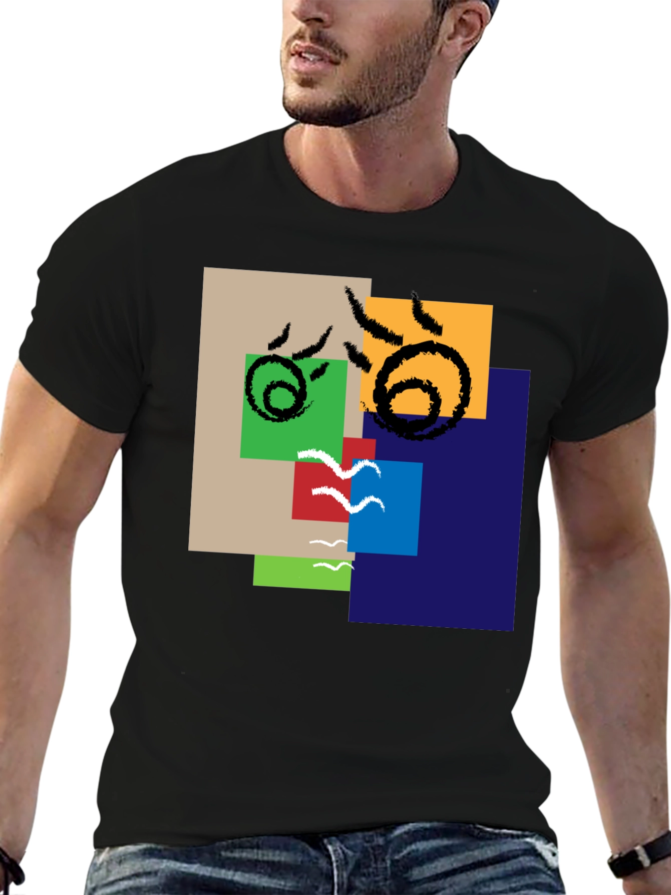 Black Abstract Squares Graphic Tee - Modern Art Shirt view 6