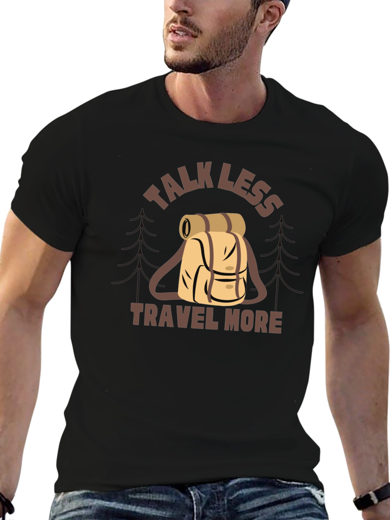Black Talk Less Travel More Graphic Tee view 6
