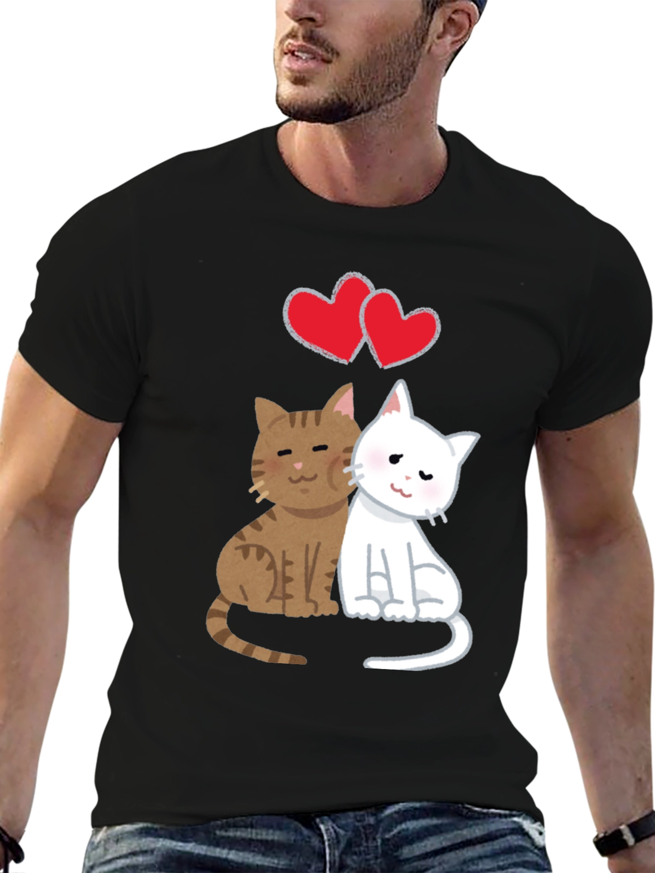 Black Cute Cats in Love T-Shirt view 6