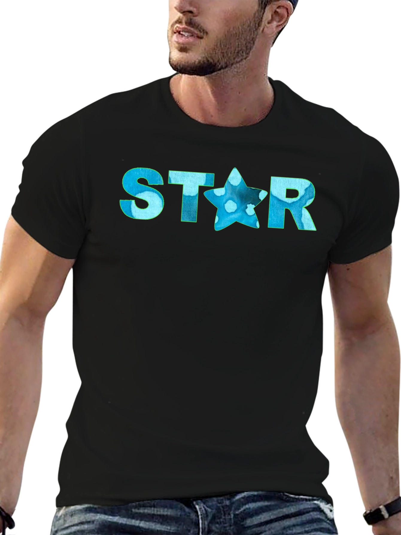 Black STAR Graphic Men's Black T-Shirt view 6