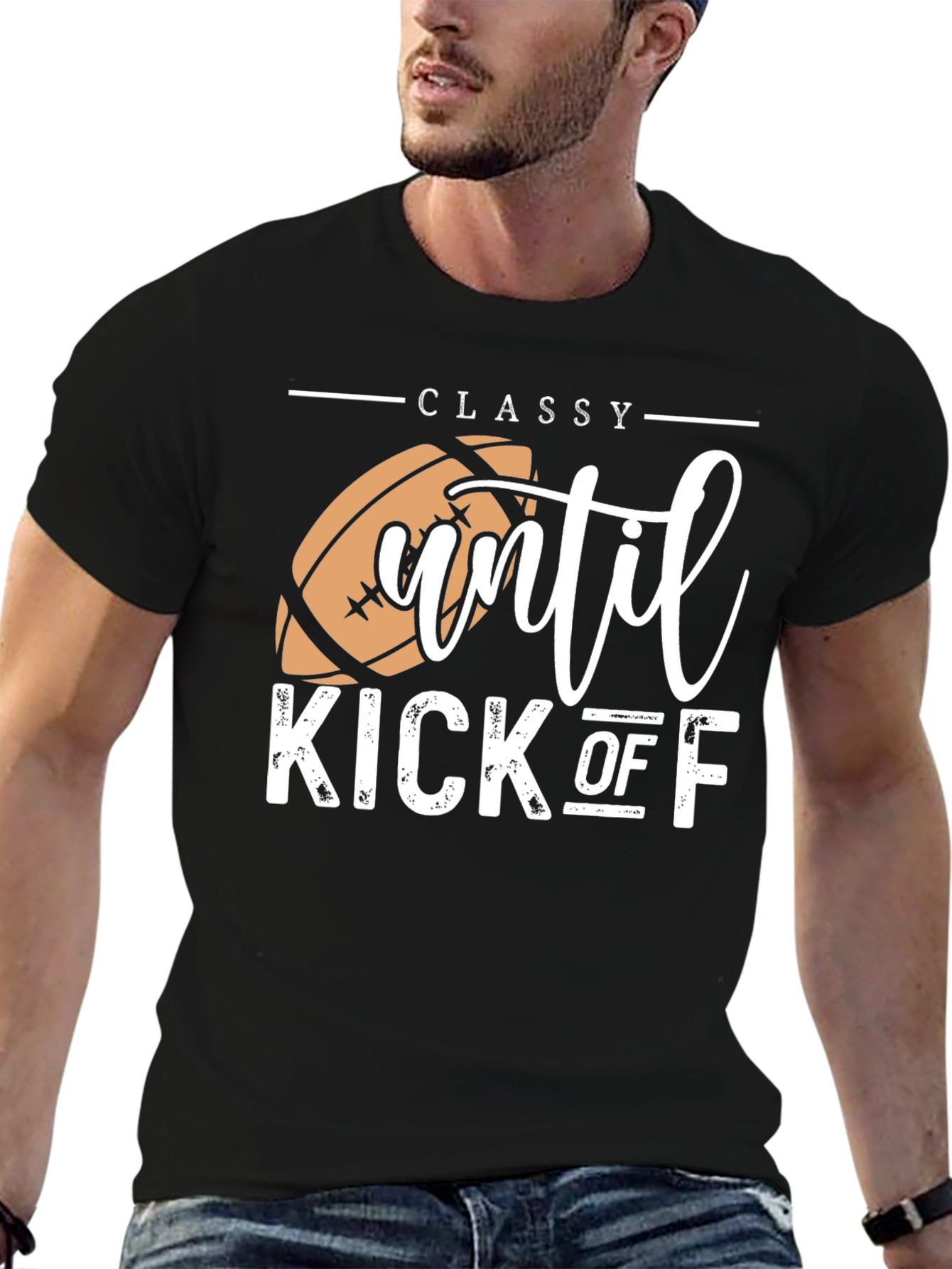 Black Classy Until Kick Off Football Graphic T-Shirt view 6