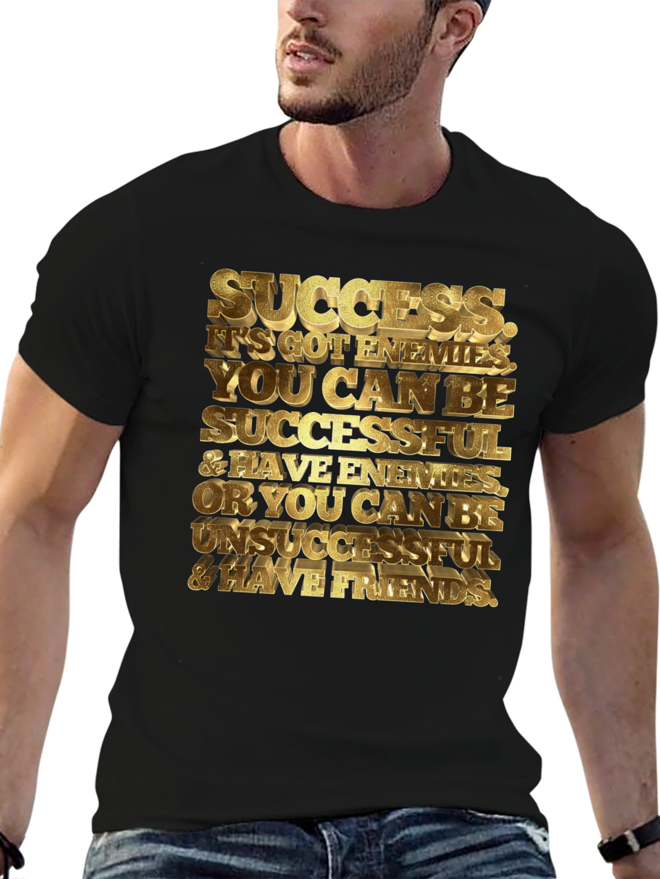Black Success Motivational Black Graphic T-Shirt view 6