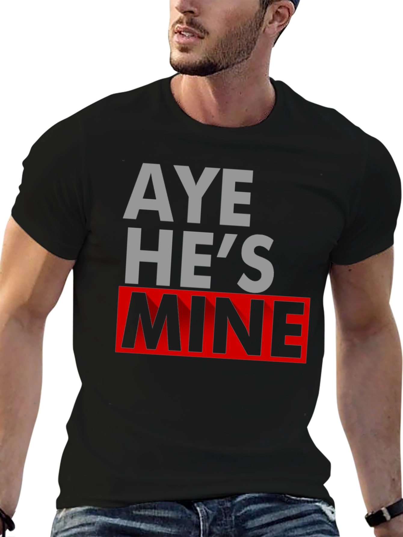 Black Aye He's Mine Novelty T-Shirt view 6