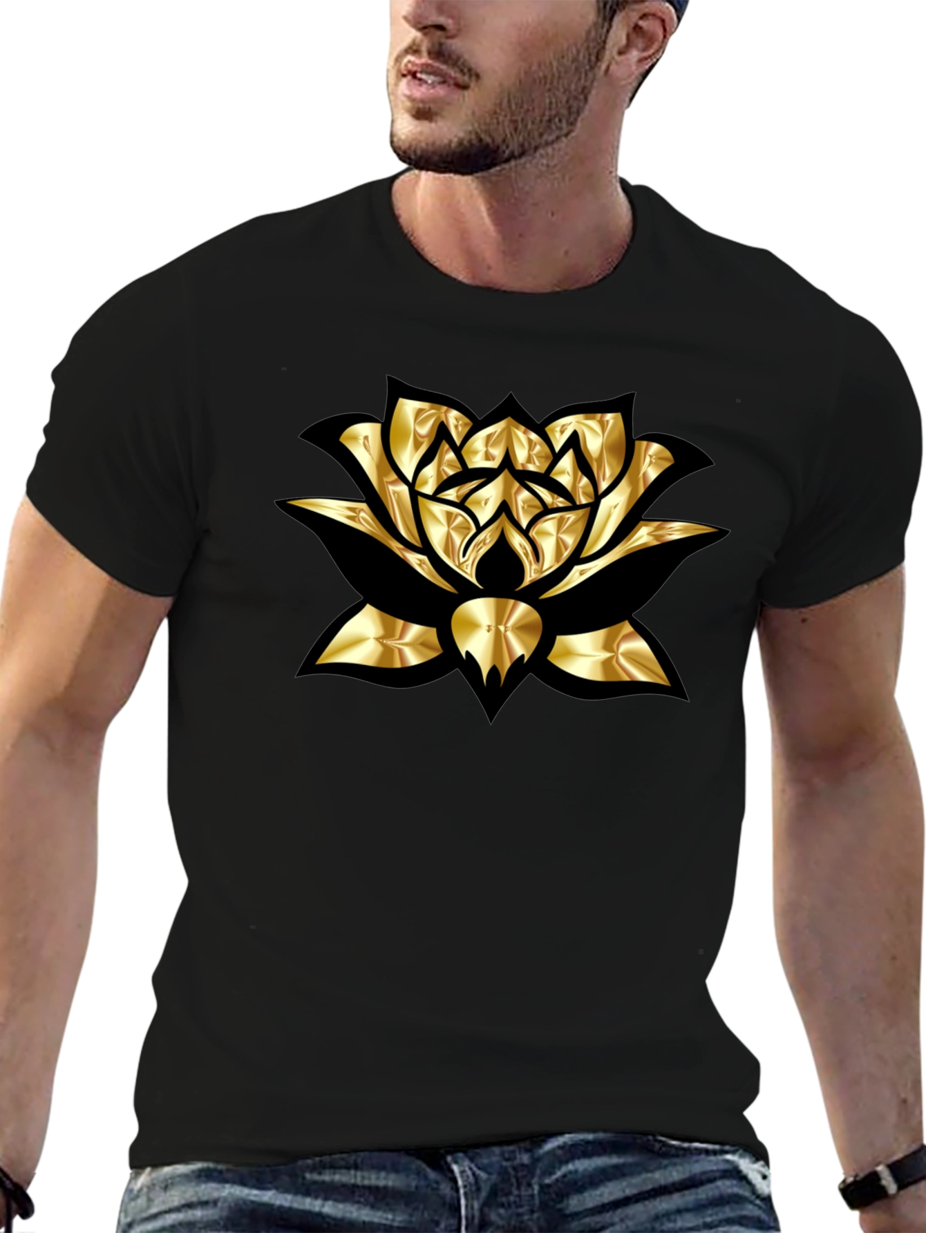 Black Golden Lotus Graphic Tee view 6
