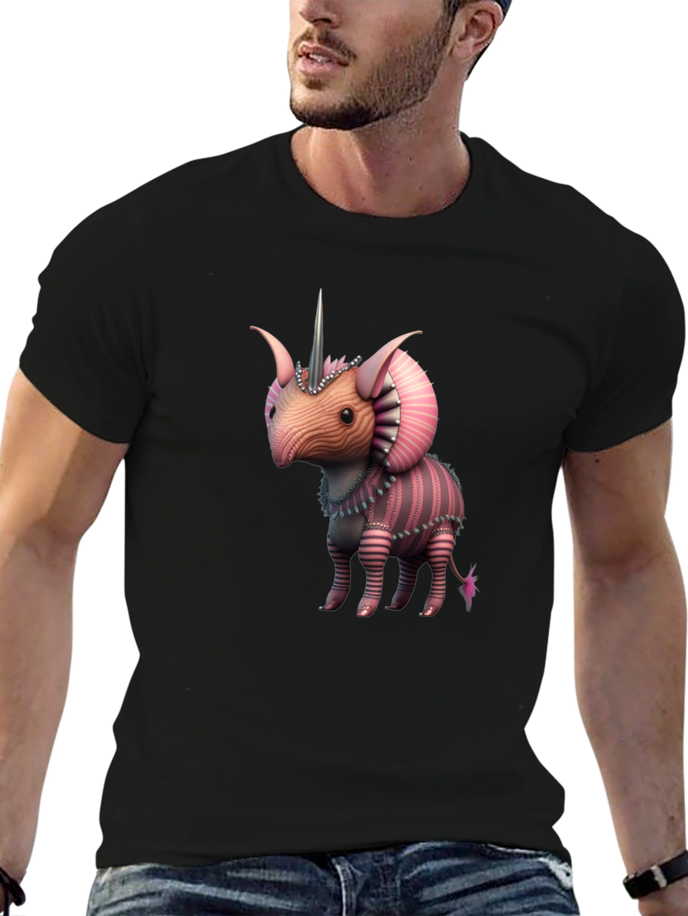Black Unicorn Triceratops Creature T-Shirt view 6