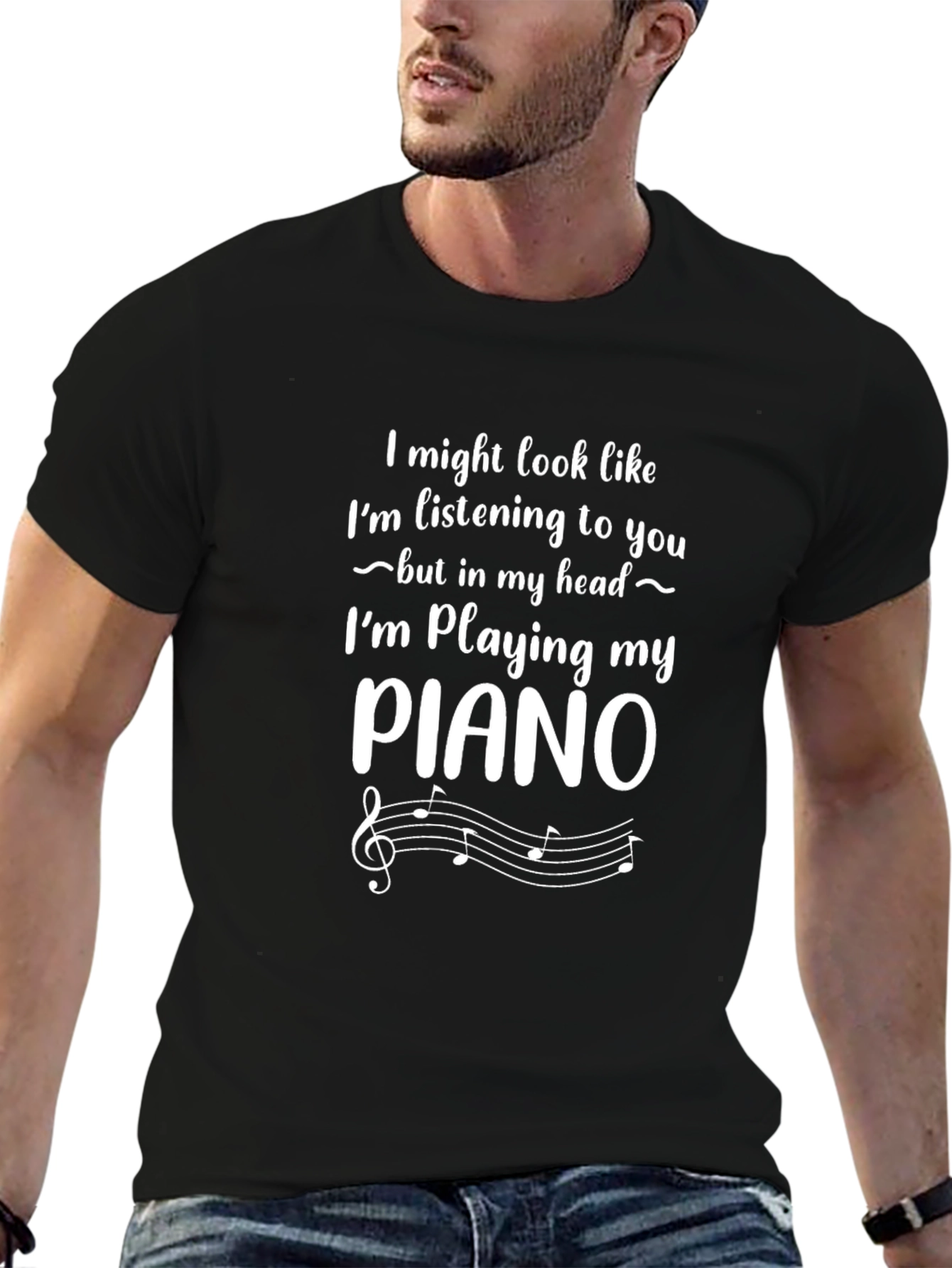 Black Piano Lover T-Shirt: "I'm Playing My Piano" view 6