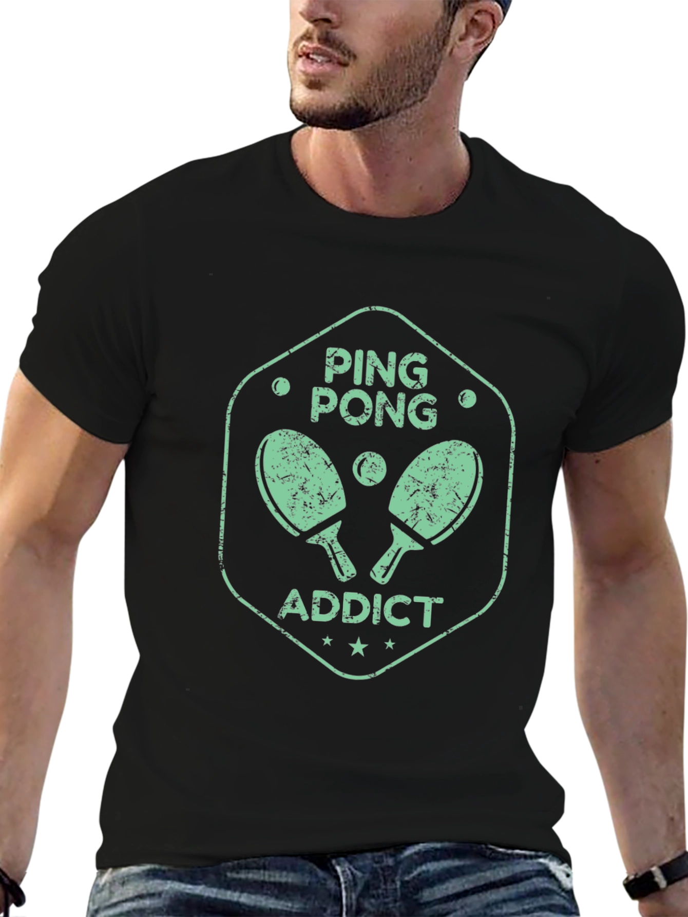 Black Ping Pong Addict Graphic T-Shirt view 6