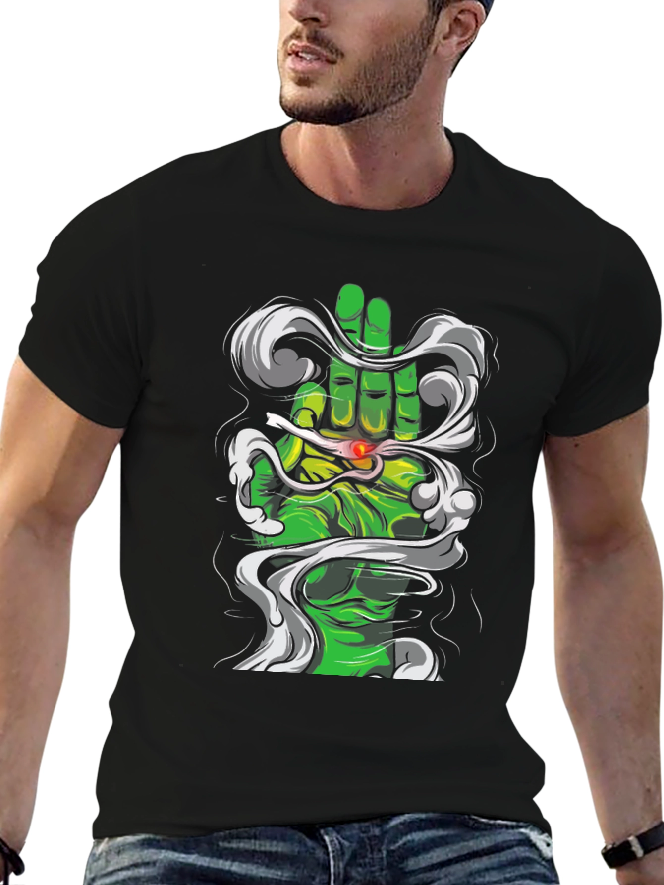 Black Green Hand Smoke T-Shirt view 6