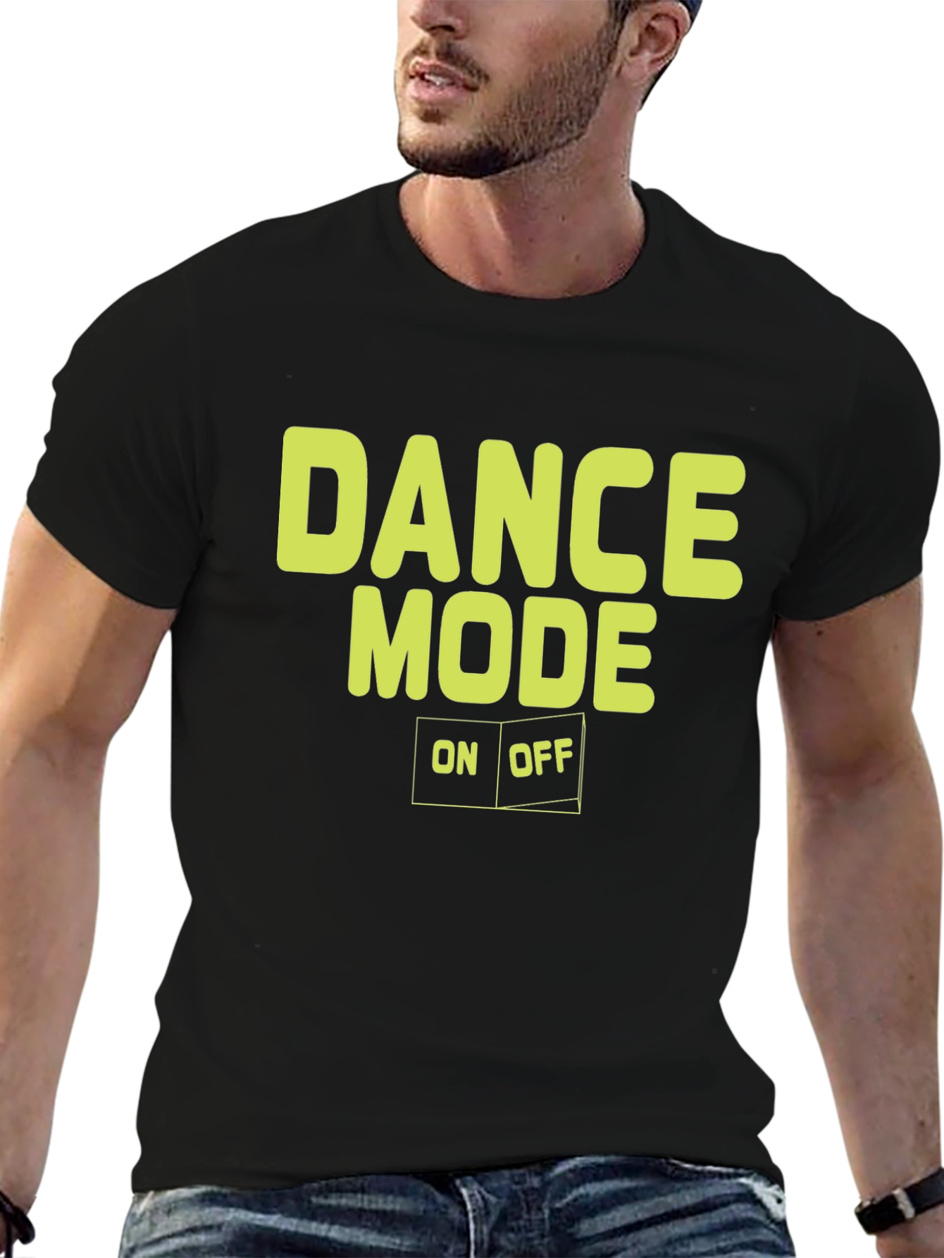 Black Dance Mode On/Off Graphic Tee - Black Cotton T-Shirt view 6