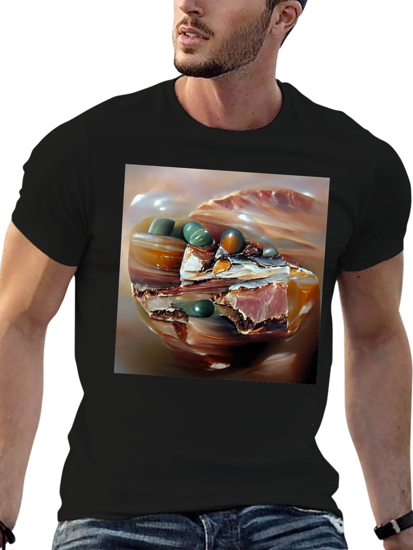 Black Abstract Stone Art Black T-Shirt view 6