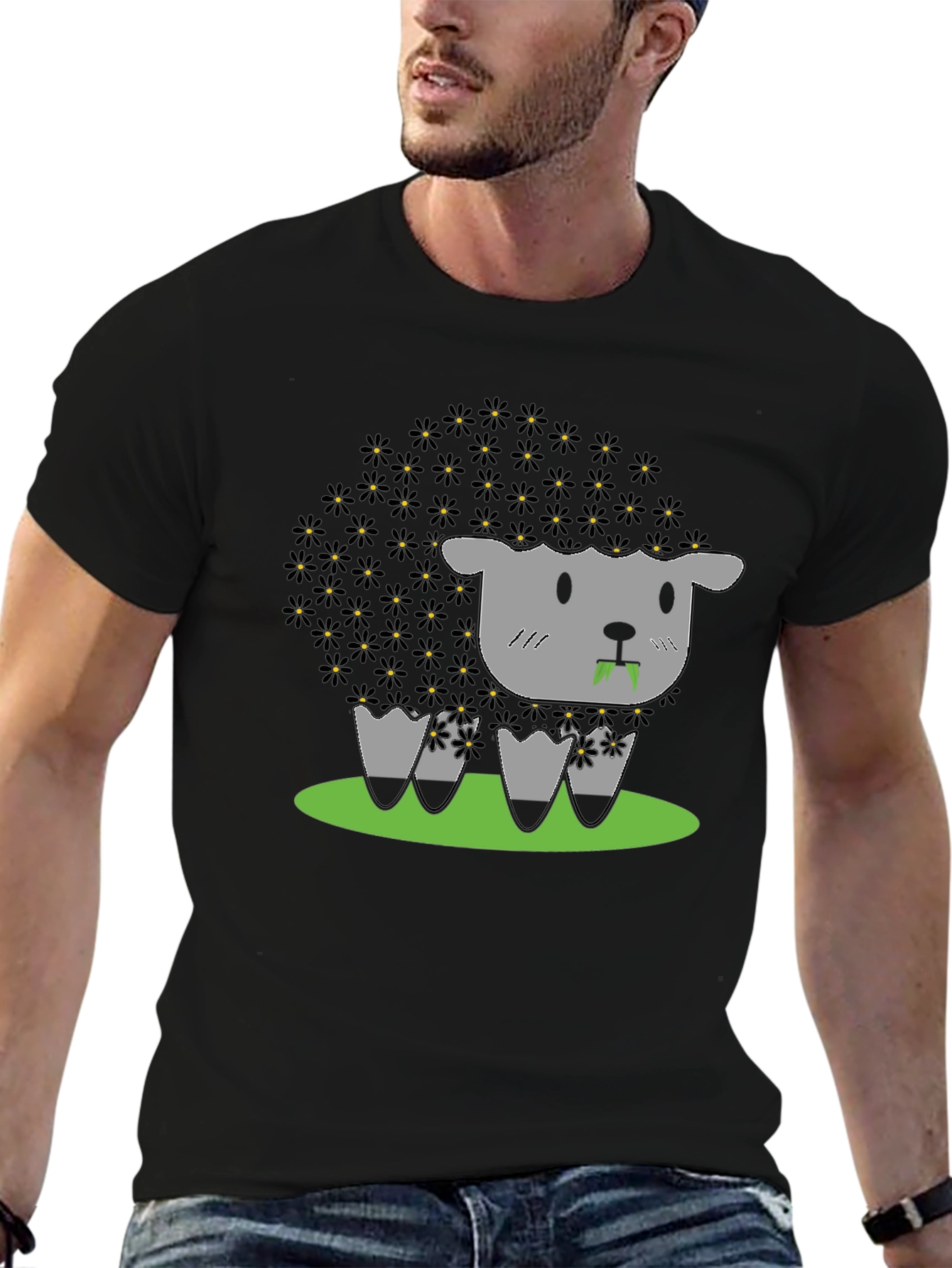 Black Black Sheep T-Shirt - Floral Wool Design view 6