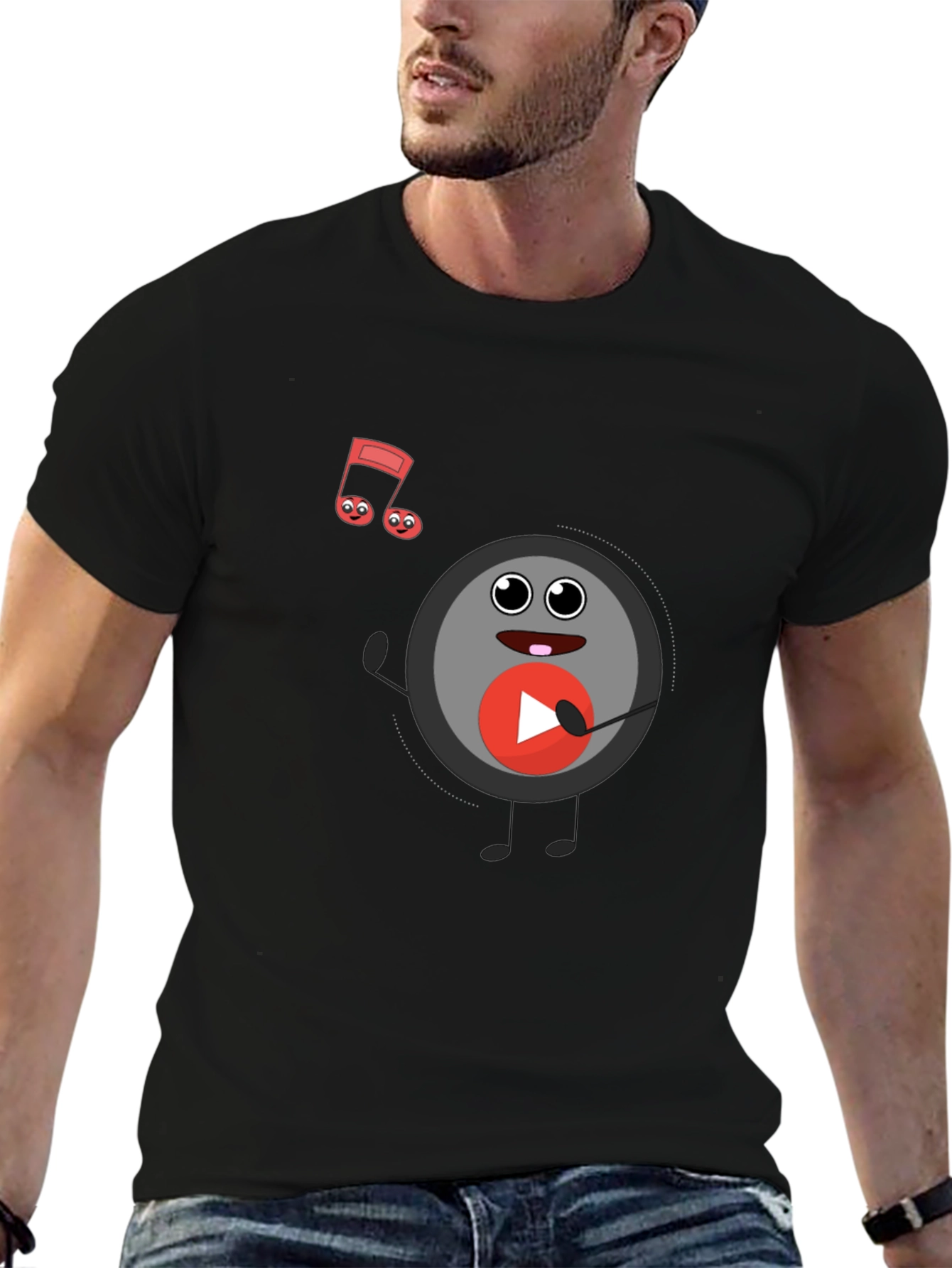 Black Musical Record Cartoon Black T-Shirt view 6