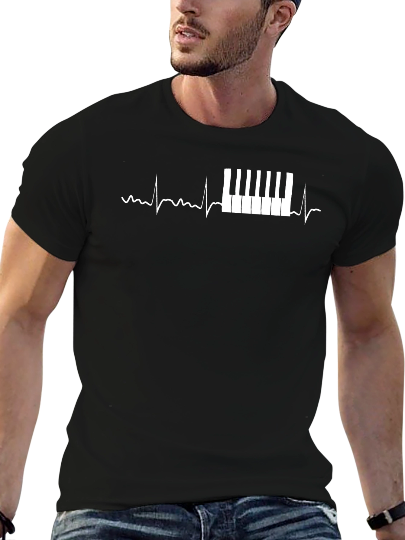 Black Piano Heartbeat Black T-Shirt view 6