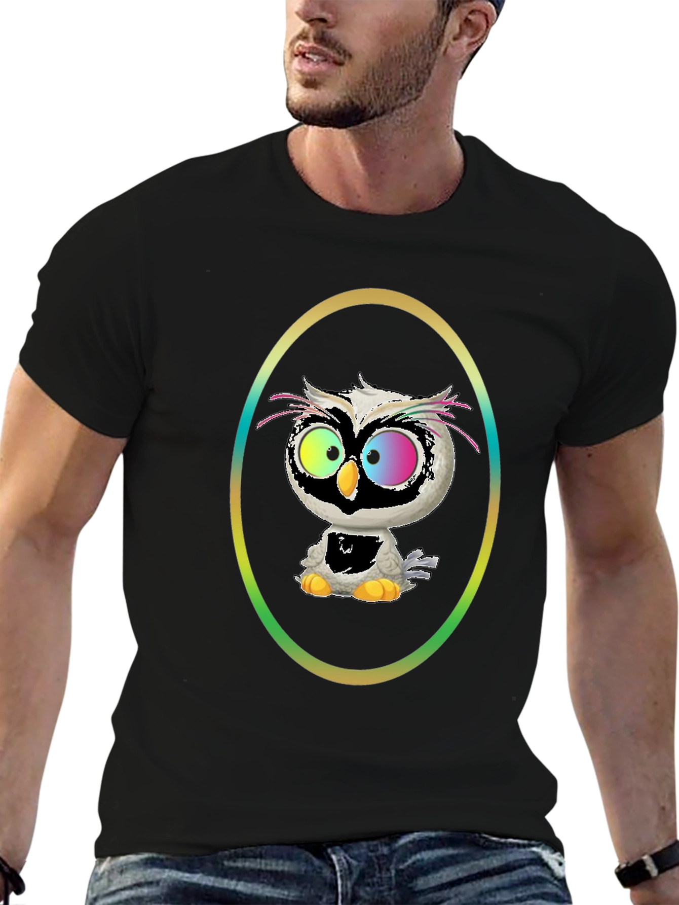 Black Owl Graphic Tee - Quirky Cartoon Bird view 6