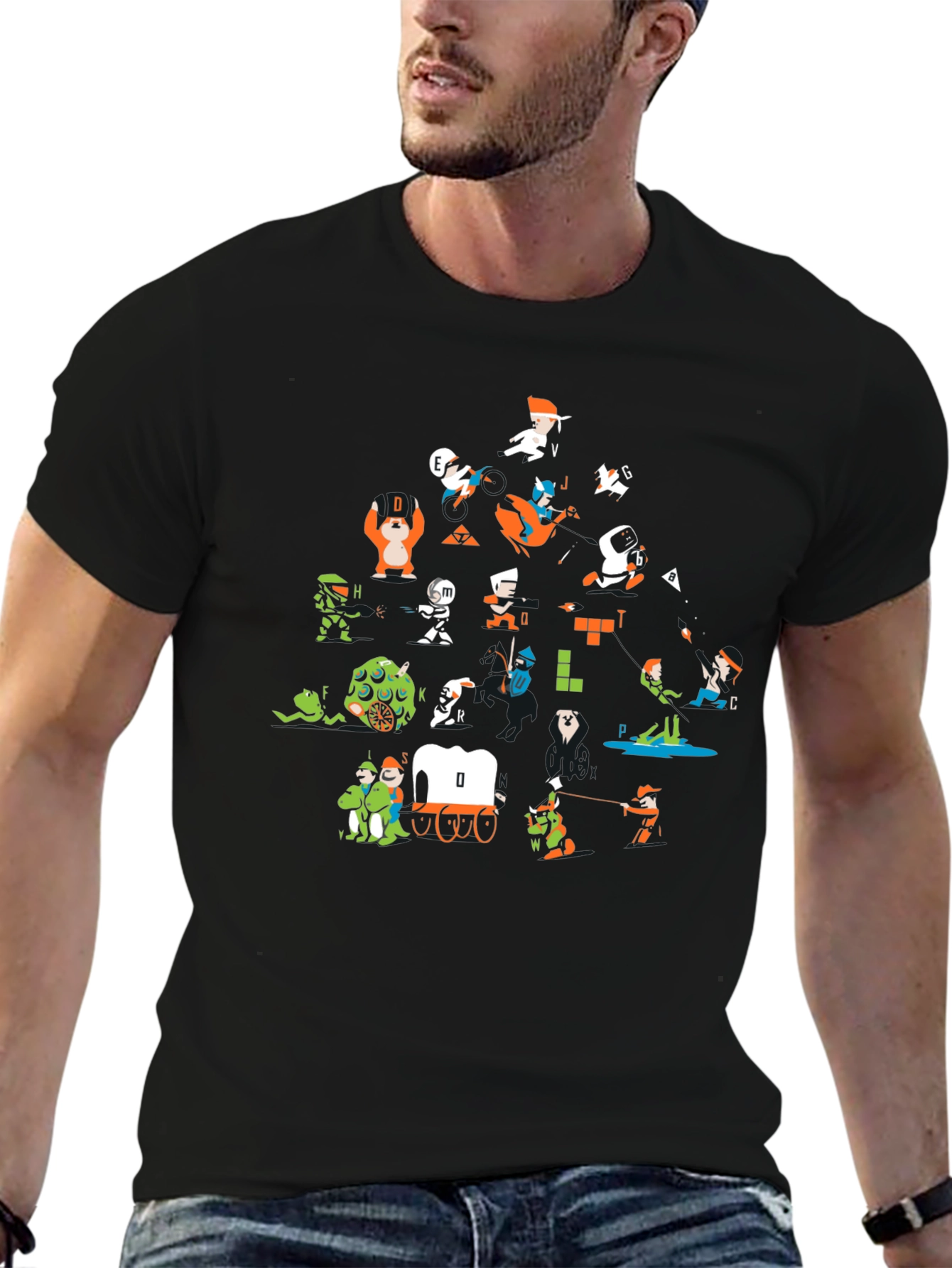 Black Retro Gaming Alphabet Black T-Shirt view 6