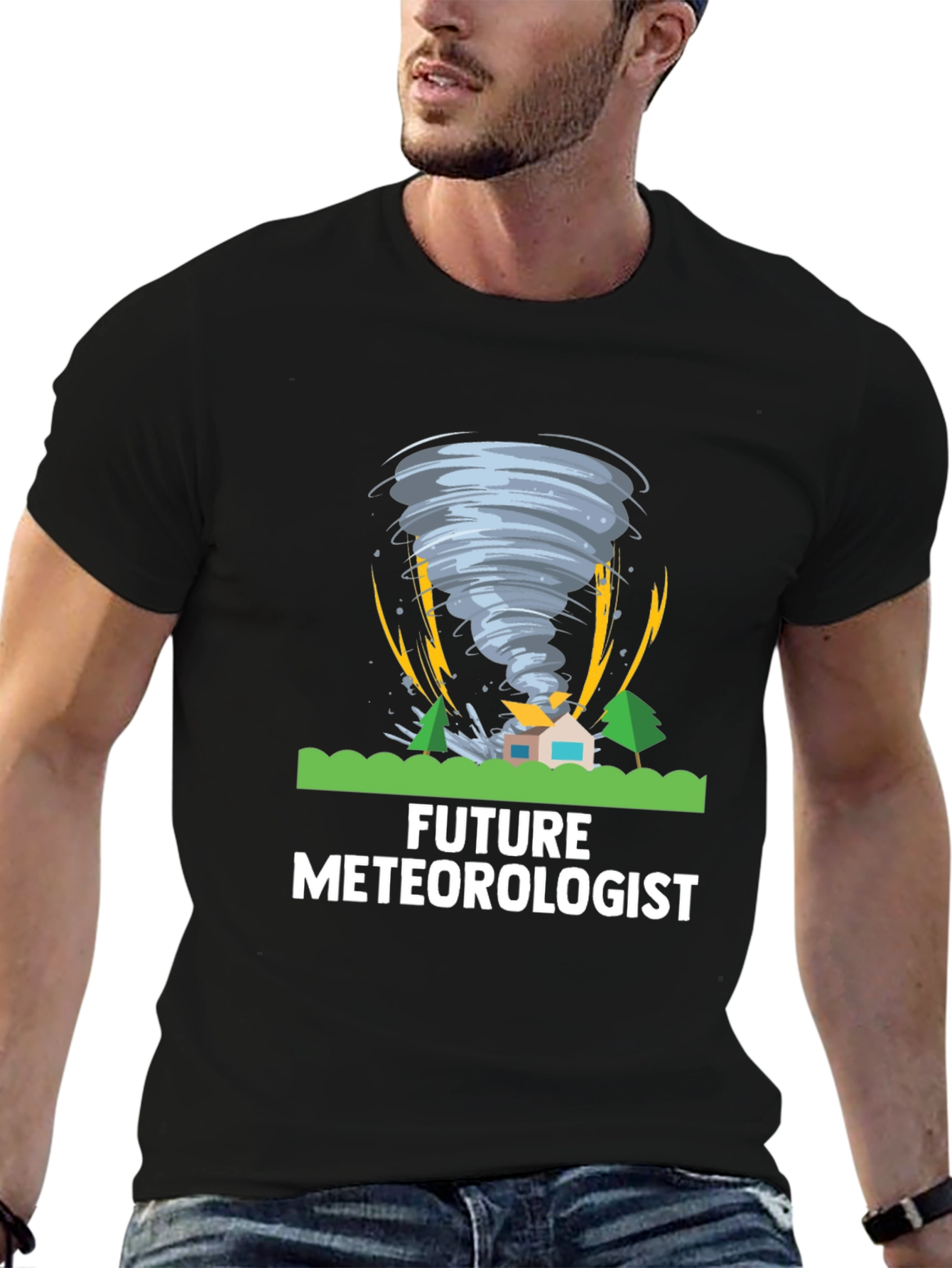 Black Future Meteorologist Tornado Graphic T-Shirt view 6
