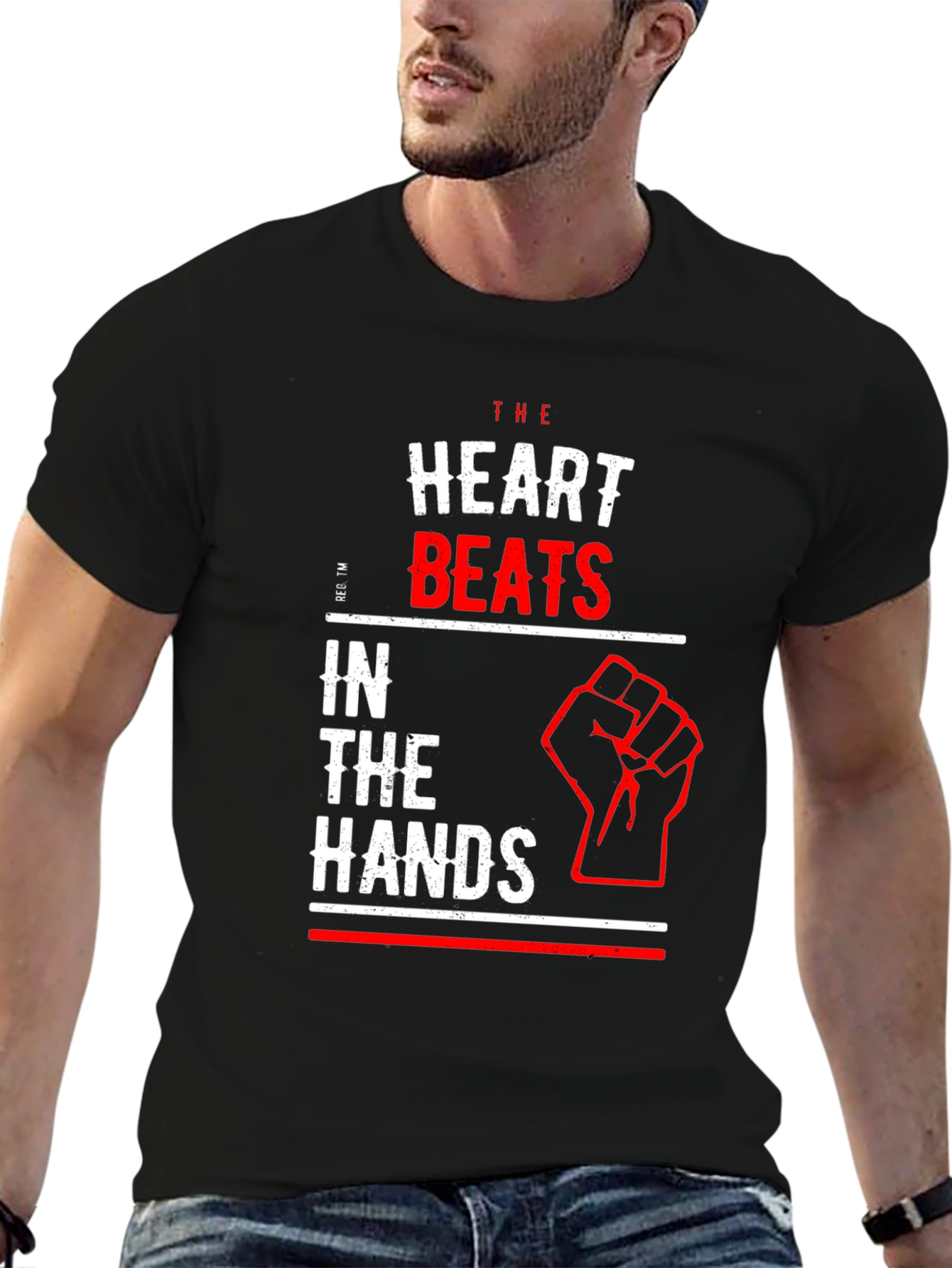 Black Heart Beats in the Hands Graphic Tee - Bold Statement T-Shirt view 6