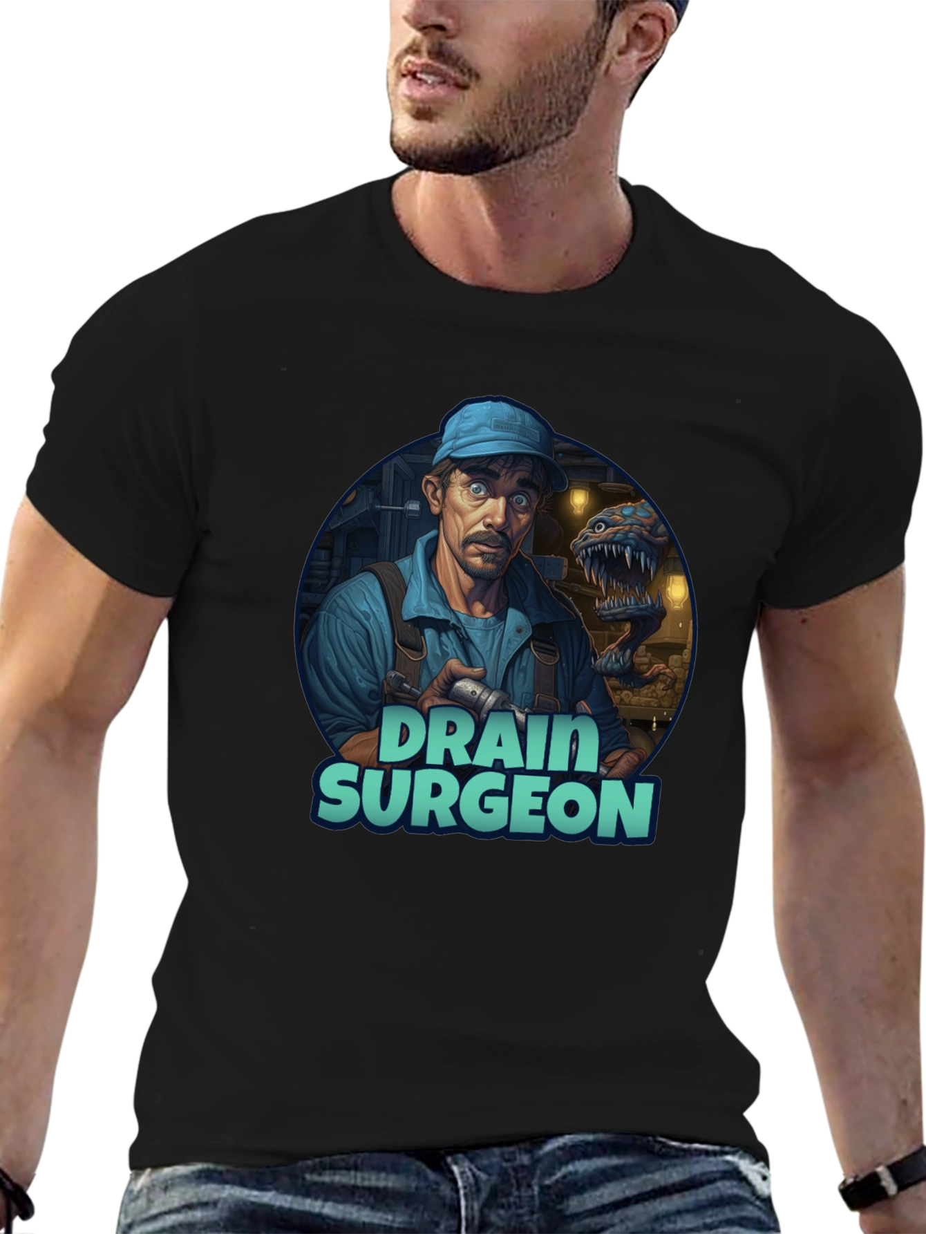 Black Drain Surgeon Graphic Tee - Unique Novelty T-Shirt view 6