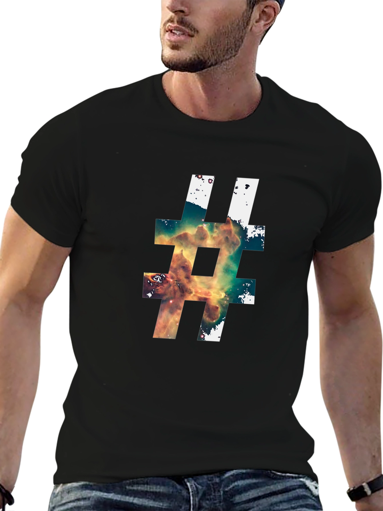Black Nebula Hashtag Black T-Shirt view 6