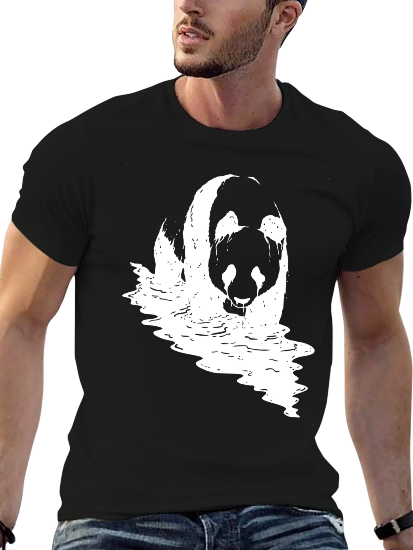 Black Panda Waves Black T-Shirt view 6