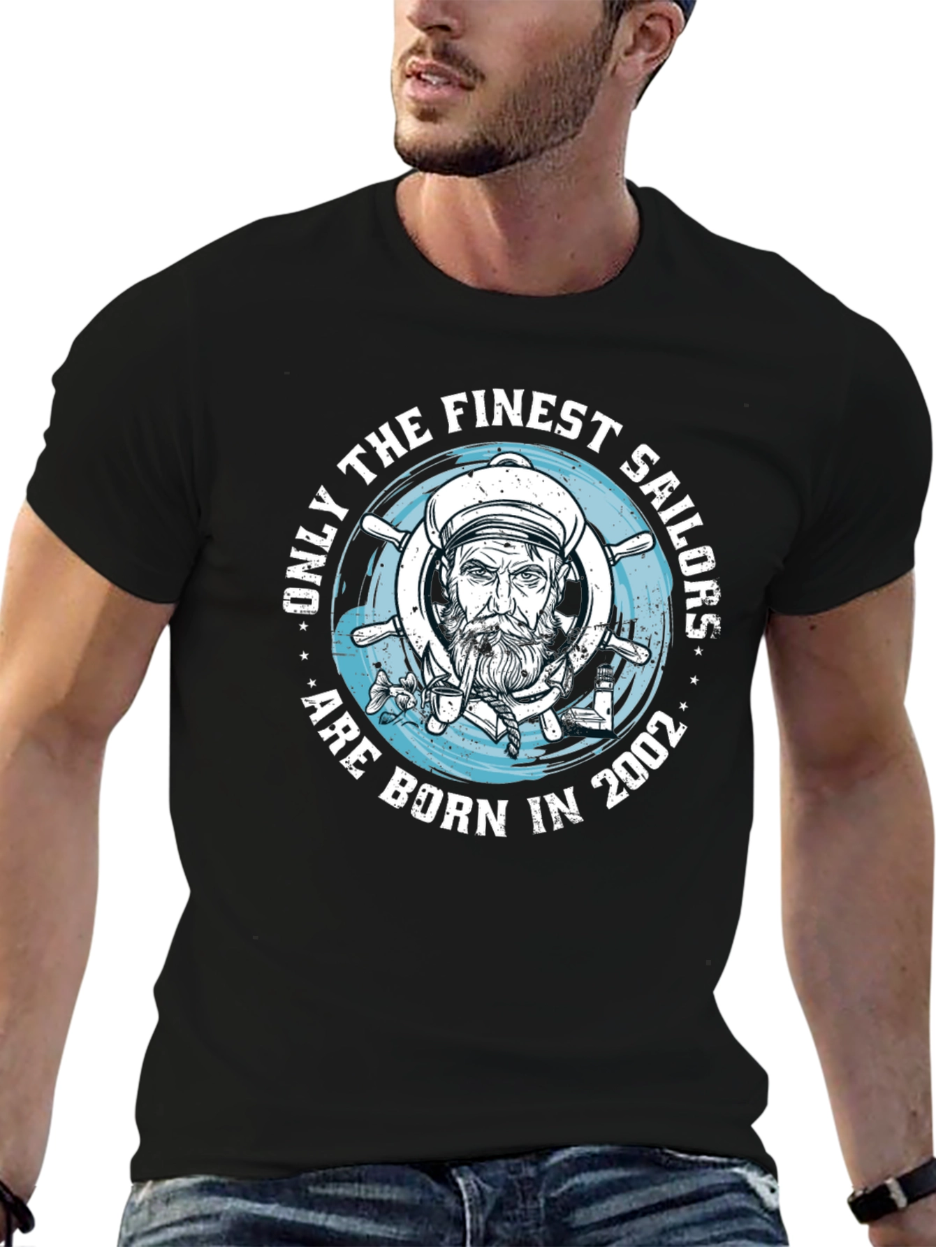 Black Finest Sailors Born in 2002 T-Shirt view 6