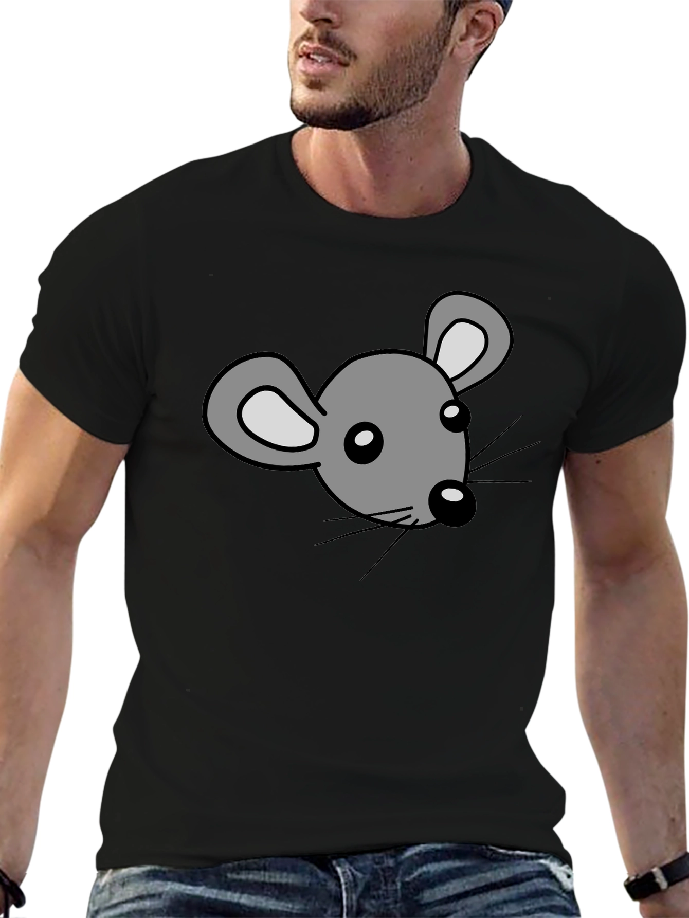 Black Cartoon Mouse Graphic Print Black T-Shirt view 6