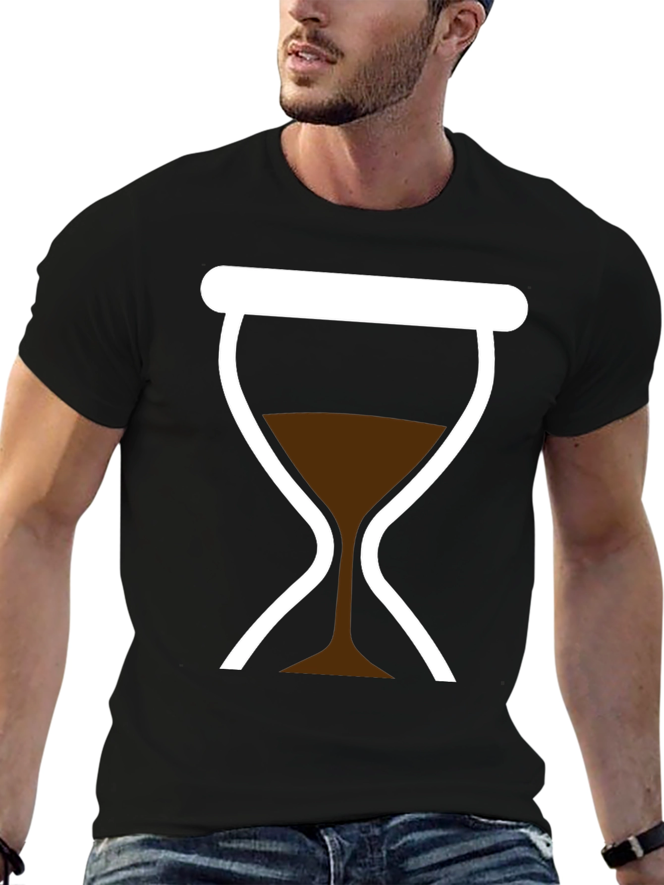 Black Stylish Hourglass Graphic Tee - Classic Design, Black Shirt view 6