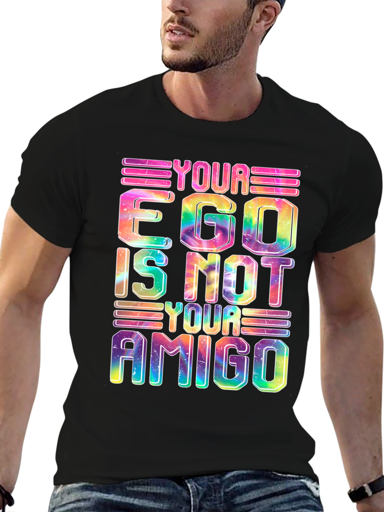 Black Colorful Ego Graphic Tee - Your Ego Is Not Your Amigo view 6