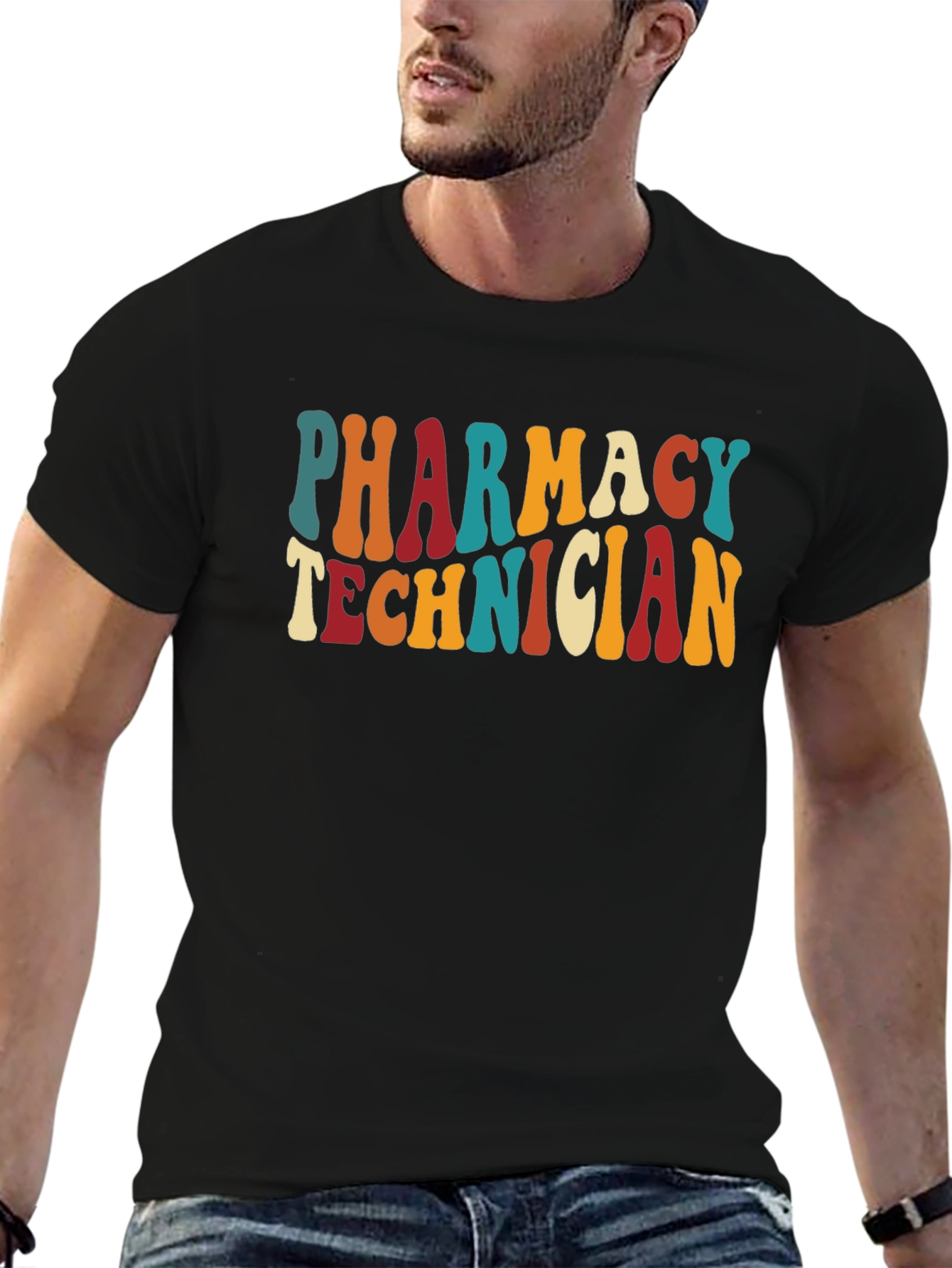 Black Pharmacy Technician Retro T-Shirt view 6