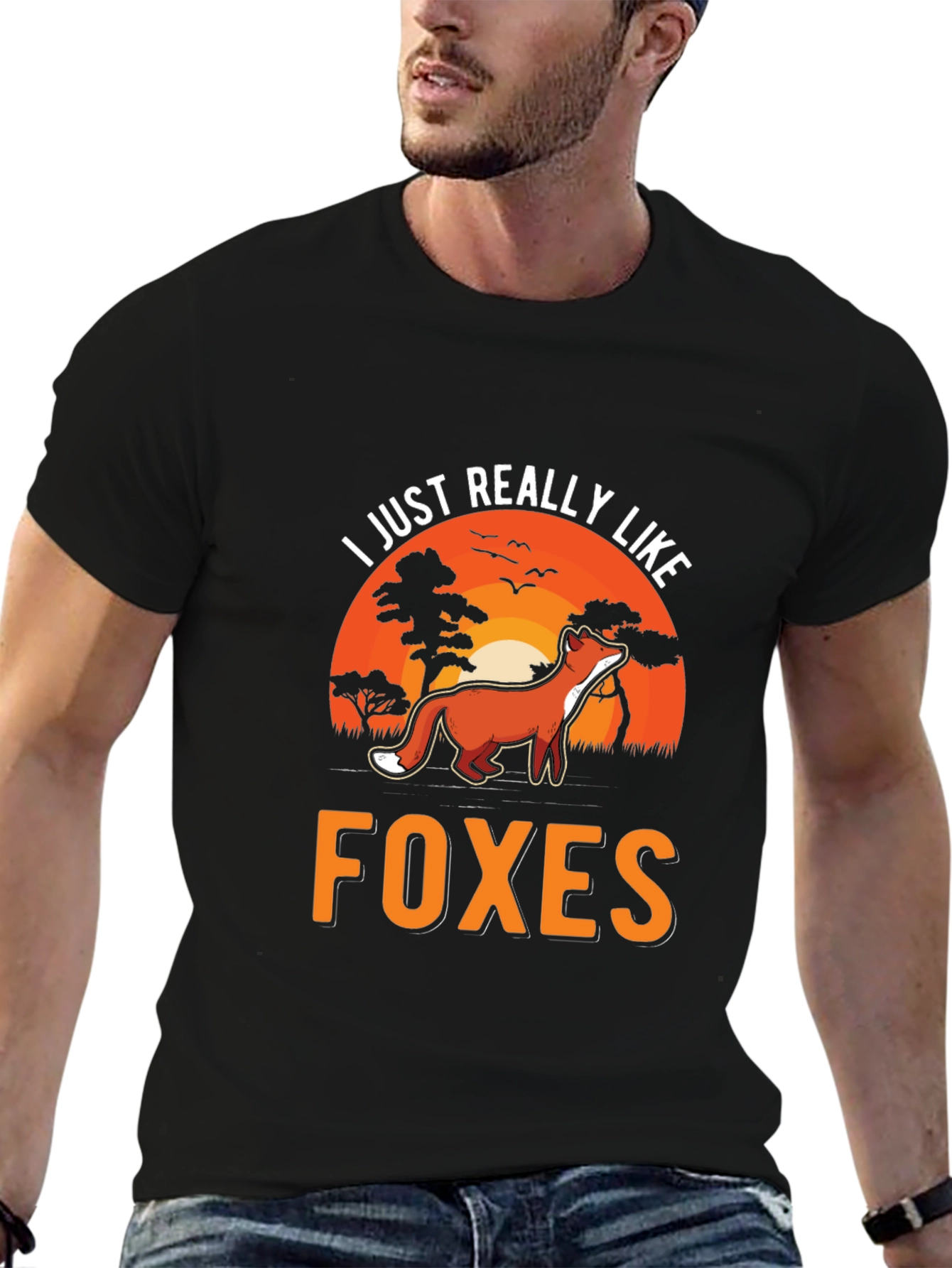 Black I Just Really Like Foxes Graphic Tee view 6