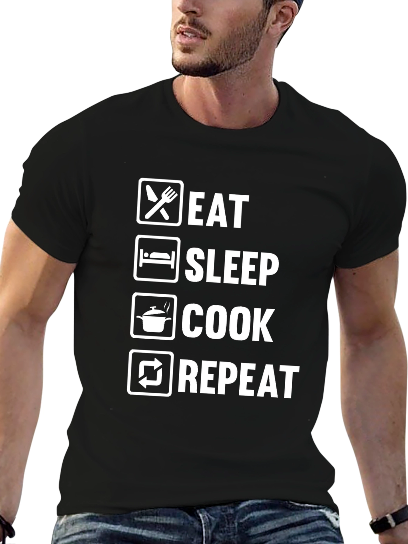 Black Eat Sleep Cook Repeat Funny Chef T-Shirt view 6