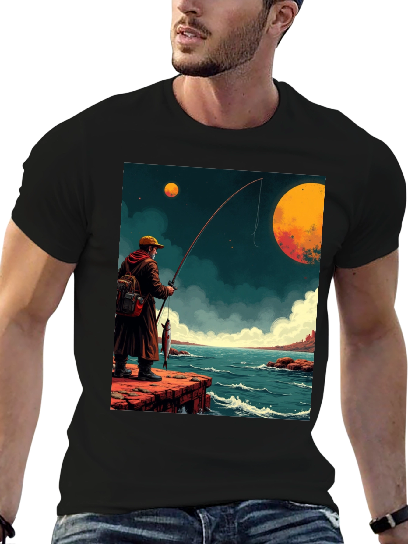 Black Retro Fishing Graphic Tee view 6