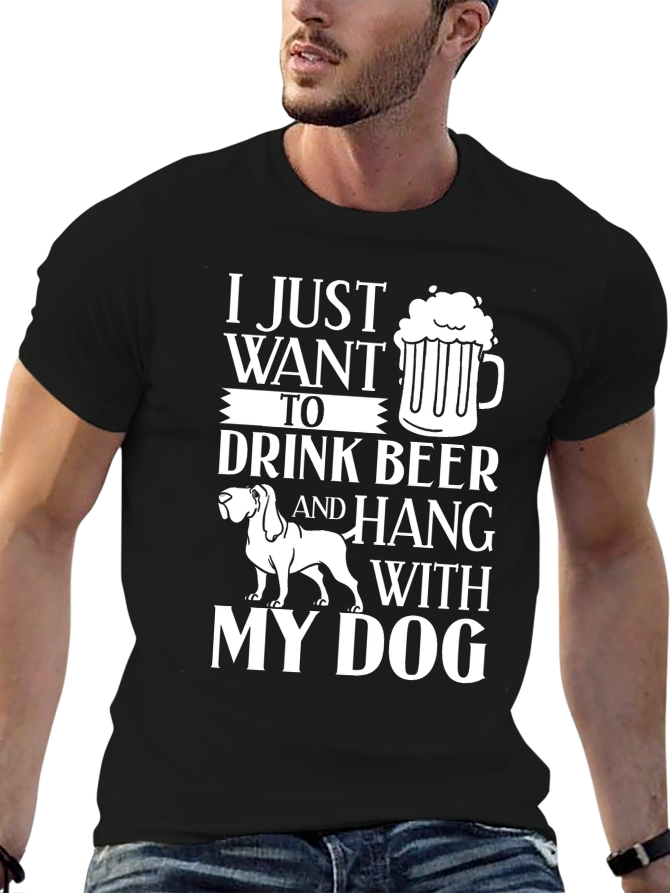 Black Drink Beer and Hang with Dog T-Shirt view 6
