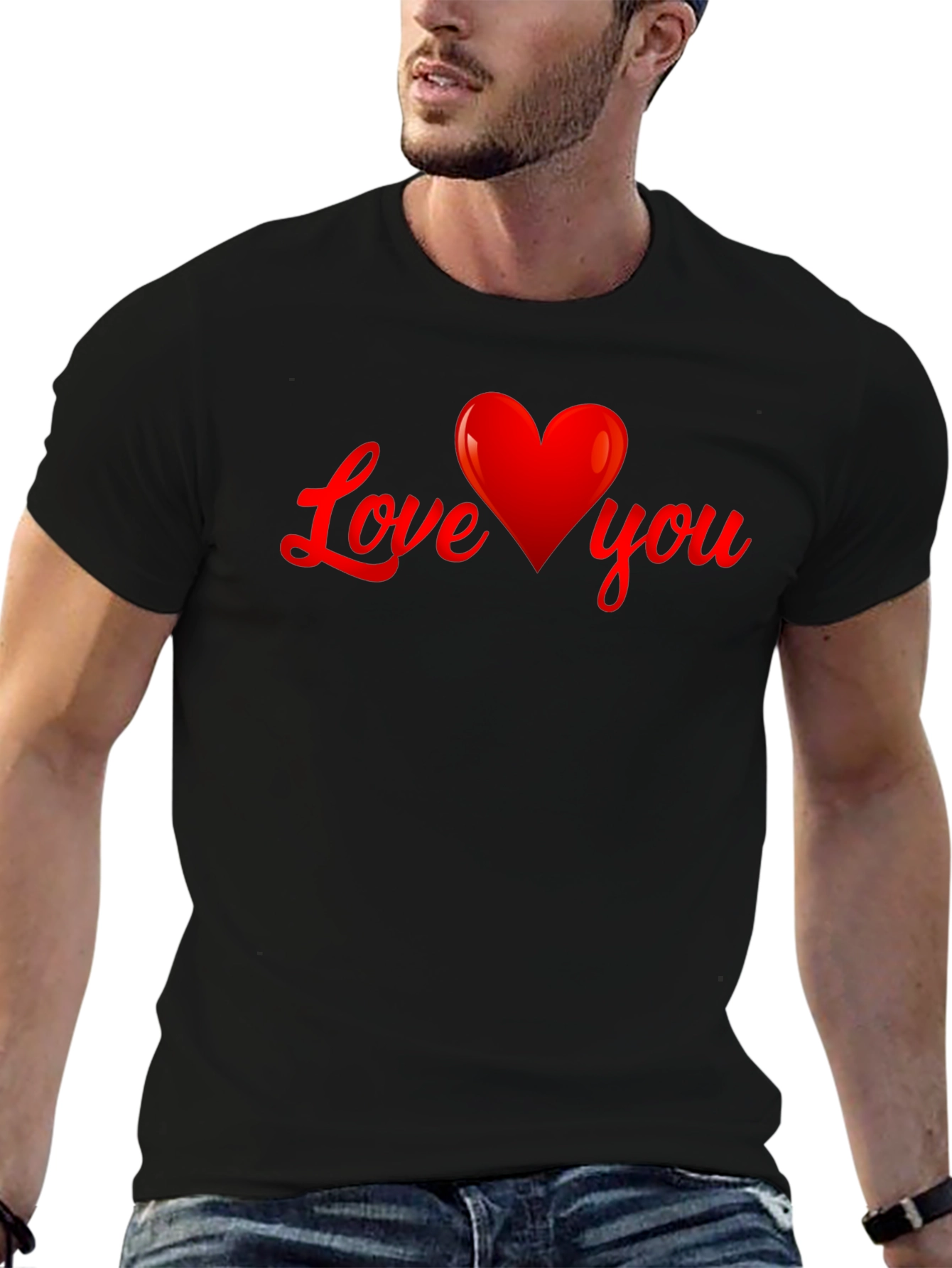 Black Love You Heart Graphic T-Shirt - Black view 6