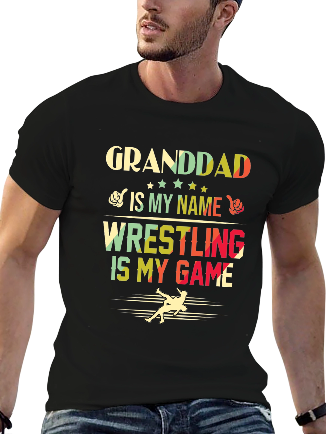 Black Granddad Wrestling T-Shirt - Gift for Wrestling Grandpa view 6