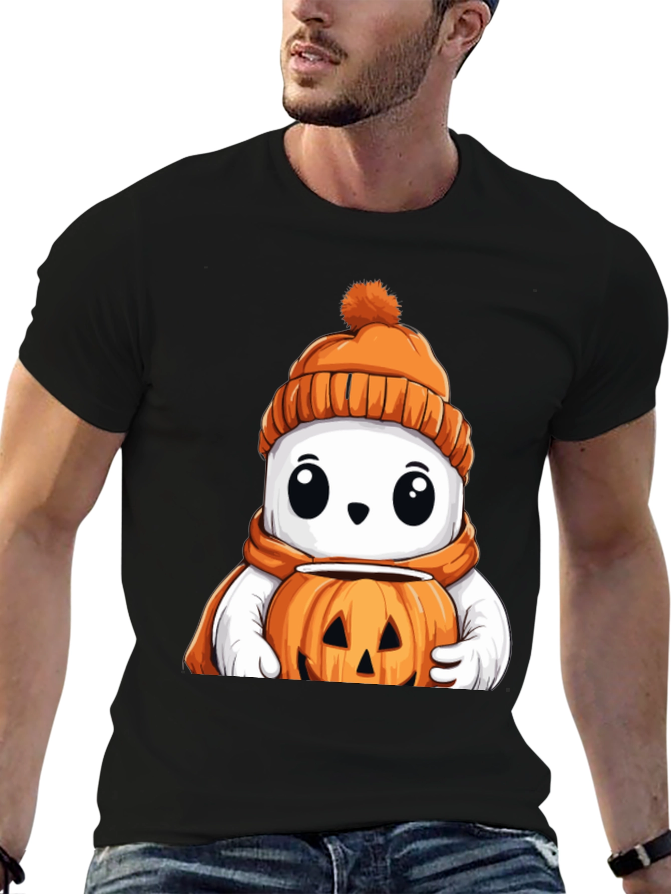 Black Cute Halloween Ghost T-Shirt view 6