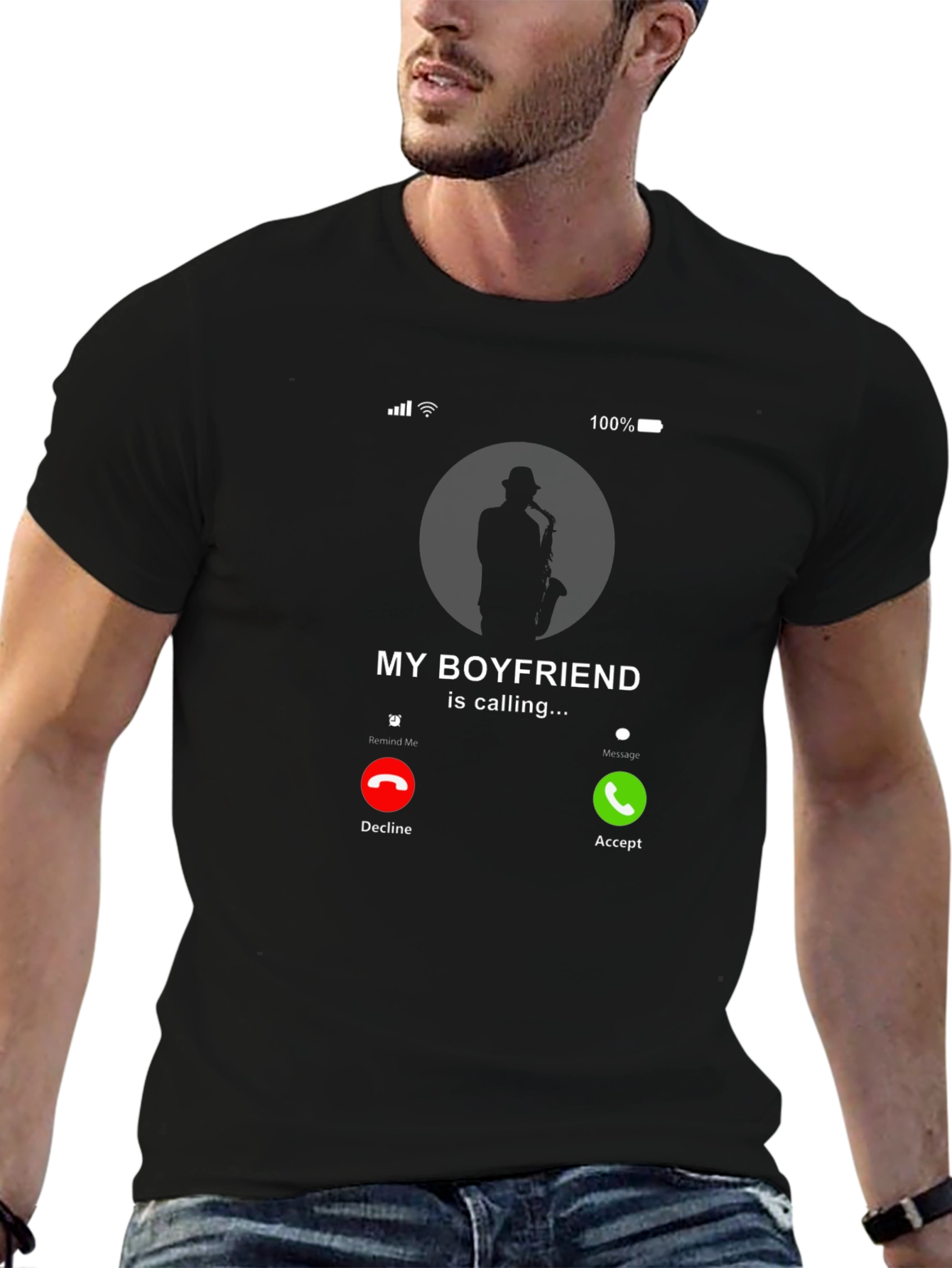 Black My Boyfriend is Calling Saxophone T-Shirt view 6