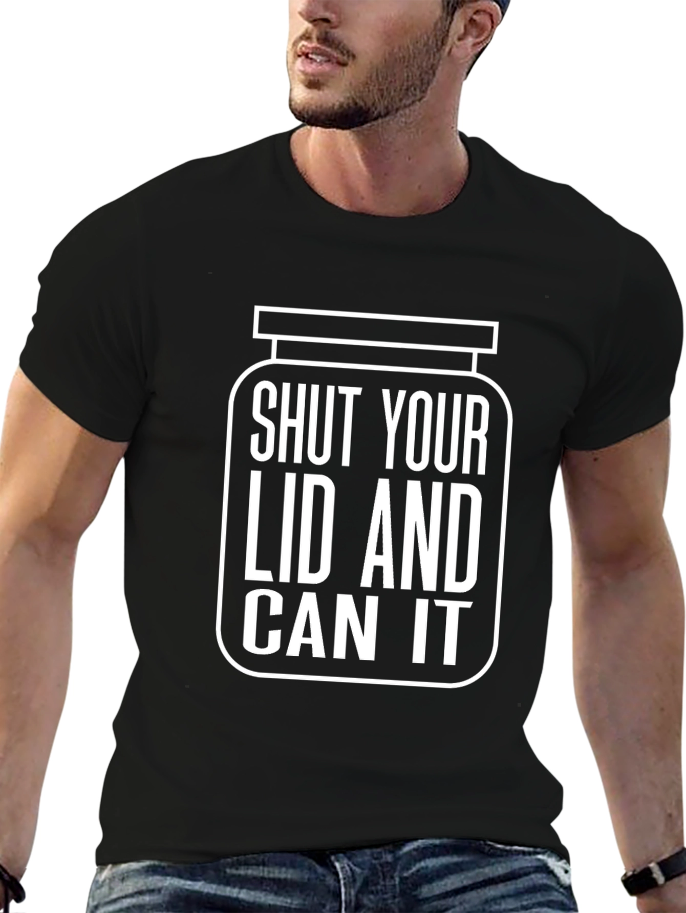 Black Shut Your Lid and Can It Humor T-Shirt view 6