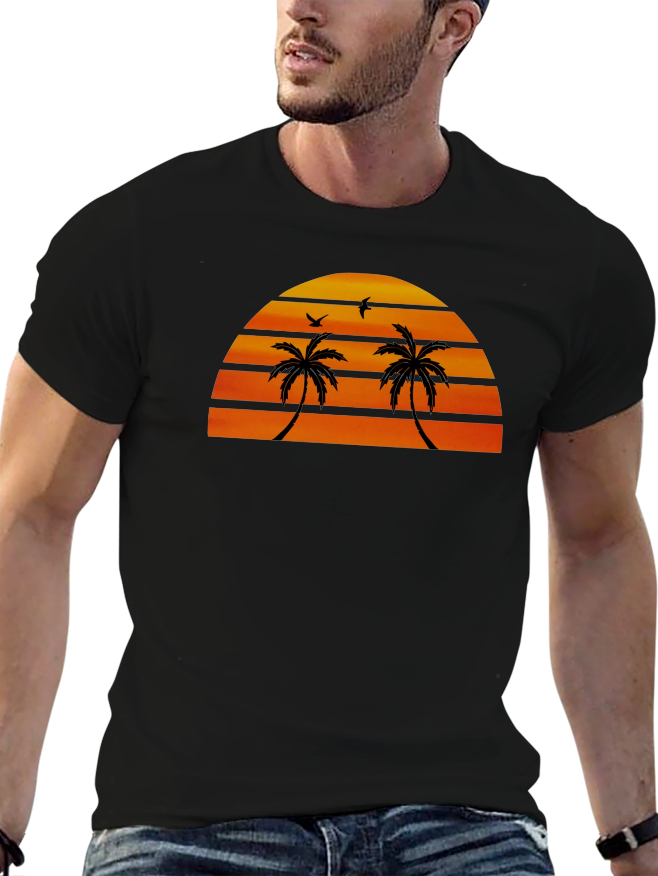 Black Sunset Palm Tree Graphic Tee view 6