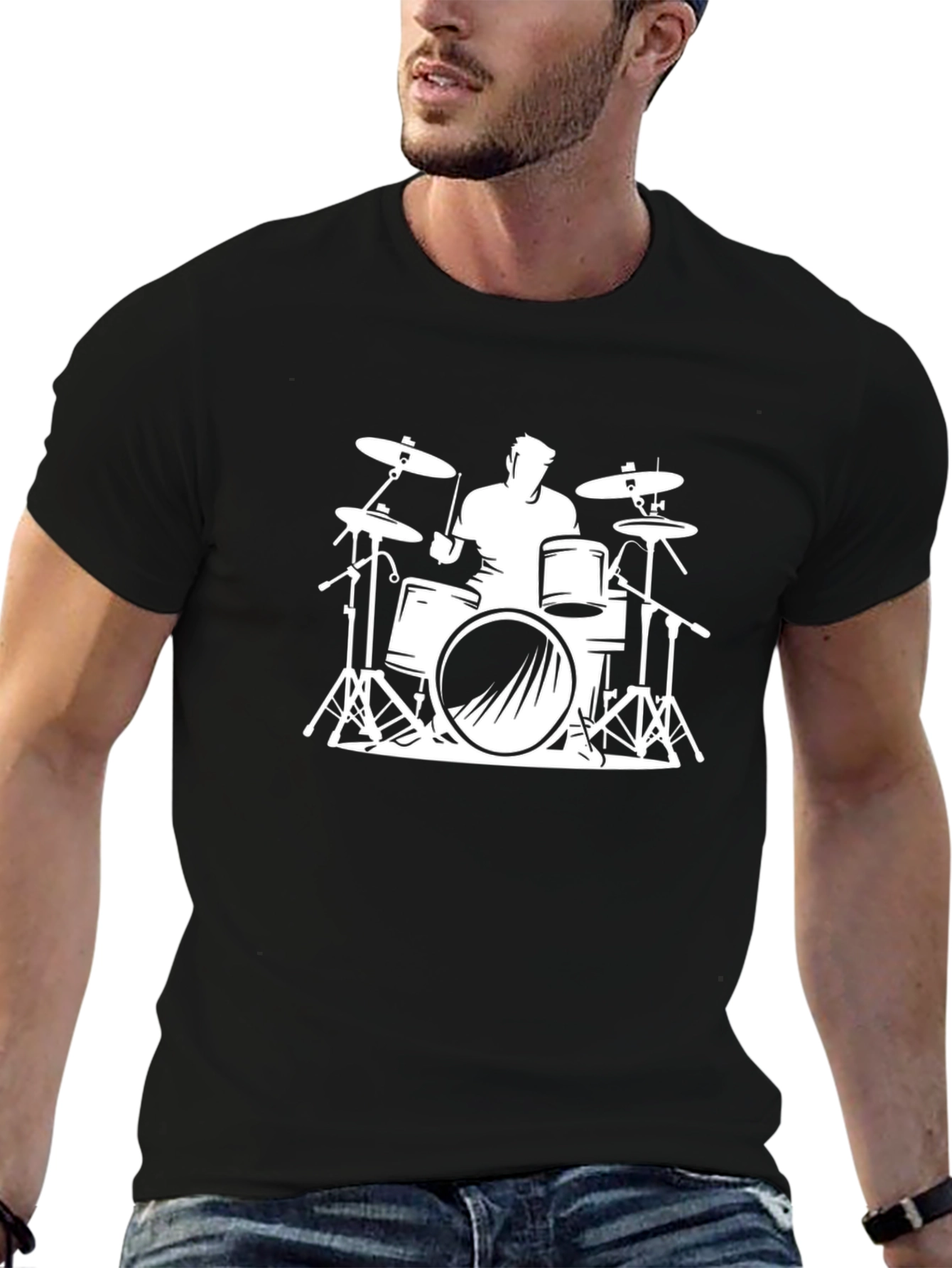 Black Drummer Graphic Tee - Black Cotton T-Shirt view 6