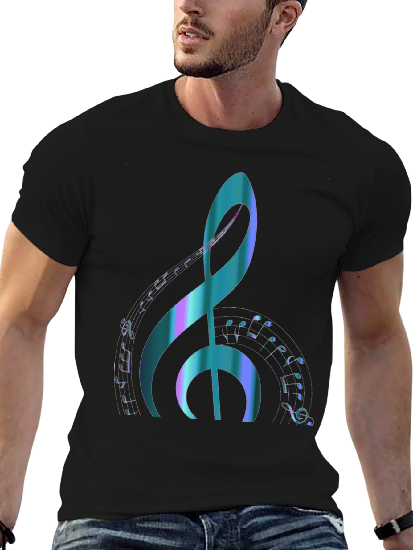Black Music Note Graphic Tee - Stylish & Comfortable Black T-Shirt view 6