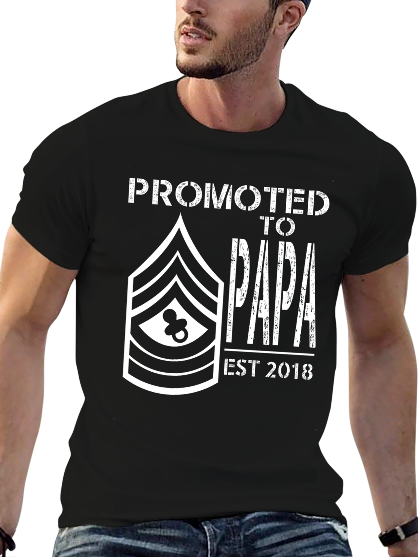 Black Promoted to Papa EST 2018 Graphic Tee view 6