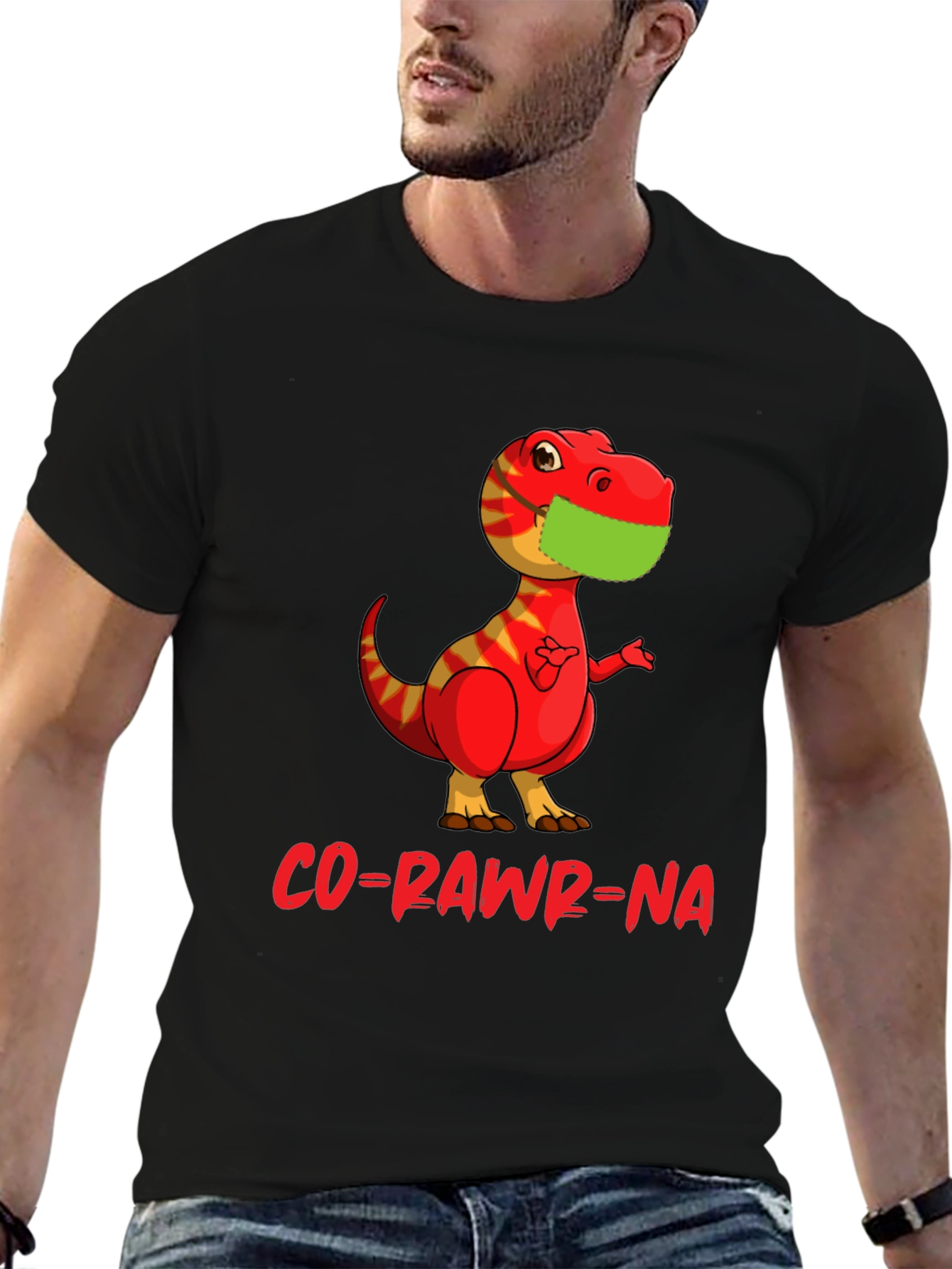Black Co-Rawr-Na Dinosaur Graphic T-Shirt view 6