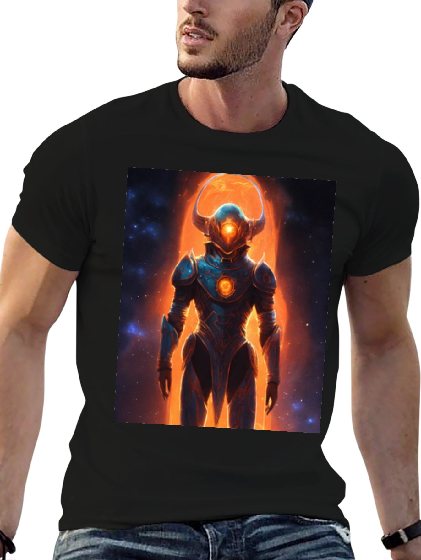 Black Sci-Fi Warrior Graphic Tee - Men's Black T-Shirt view 6