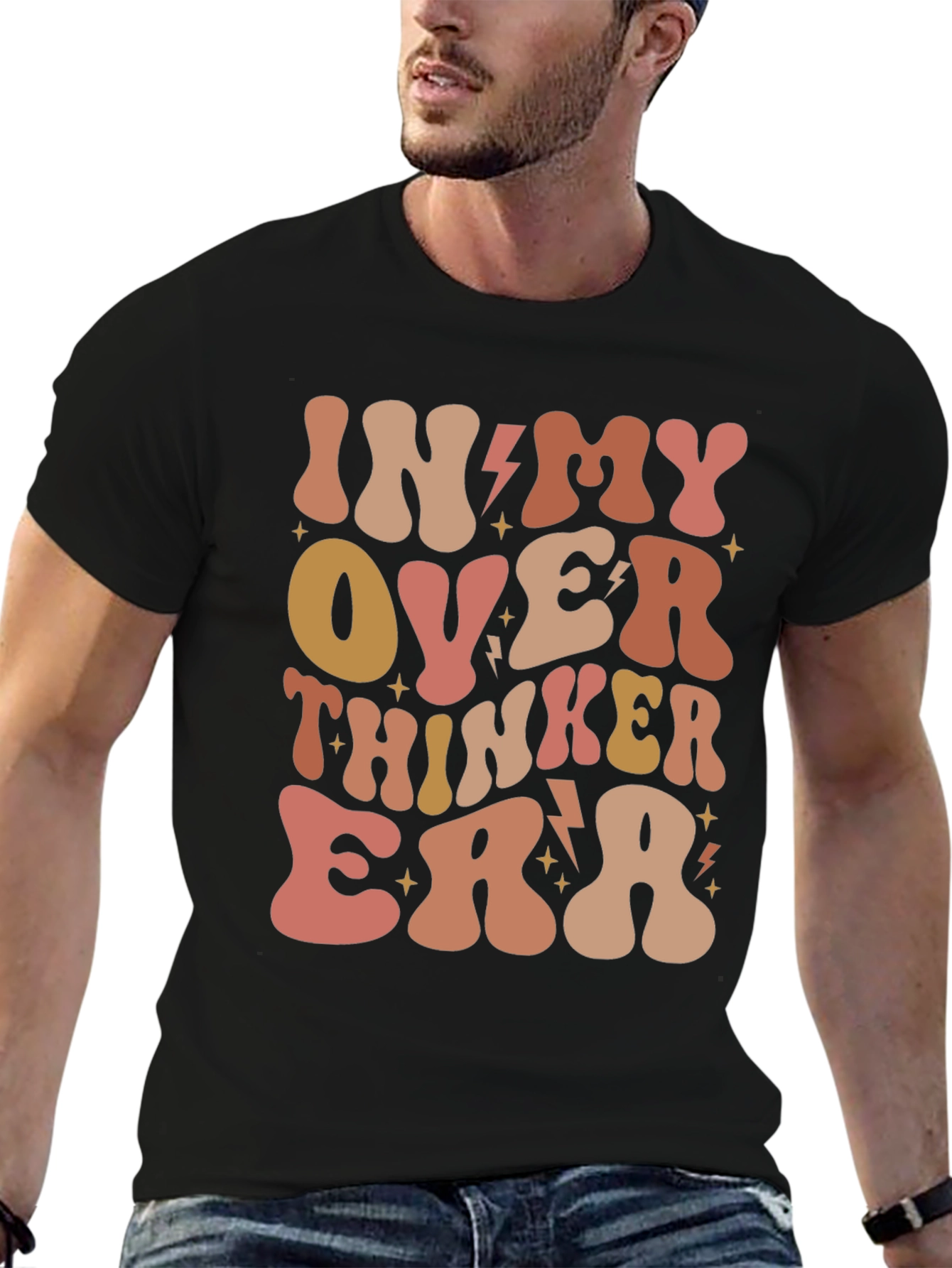 Black Over Thinker Era Tee - Trendy Retro Style view 6