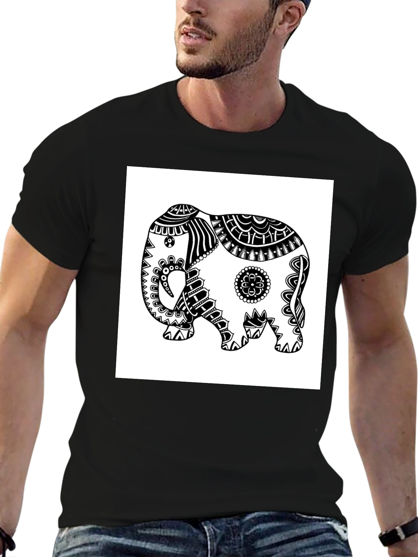 Black Elephant Graphic Tee - Black Casual T-Shirt view 6