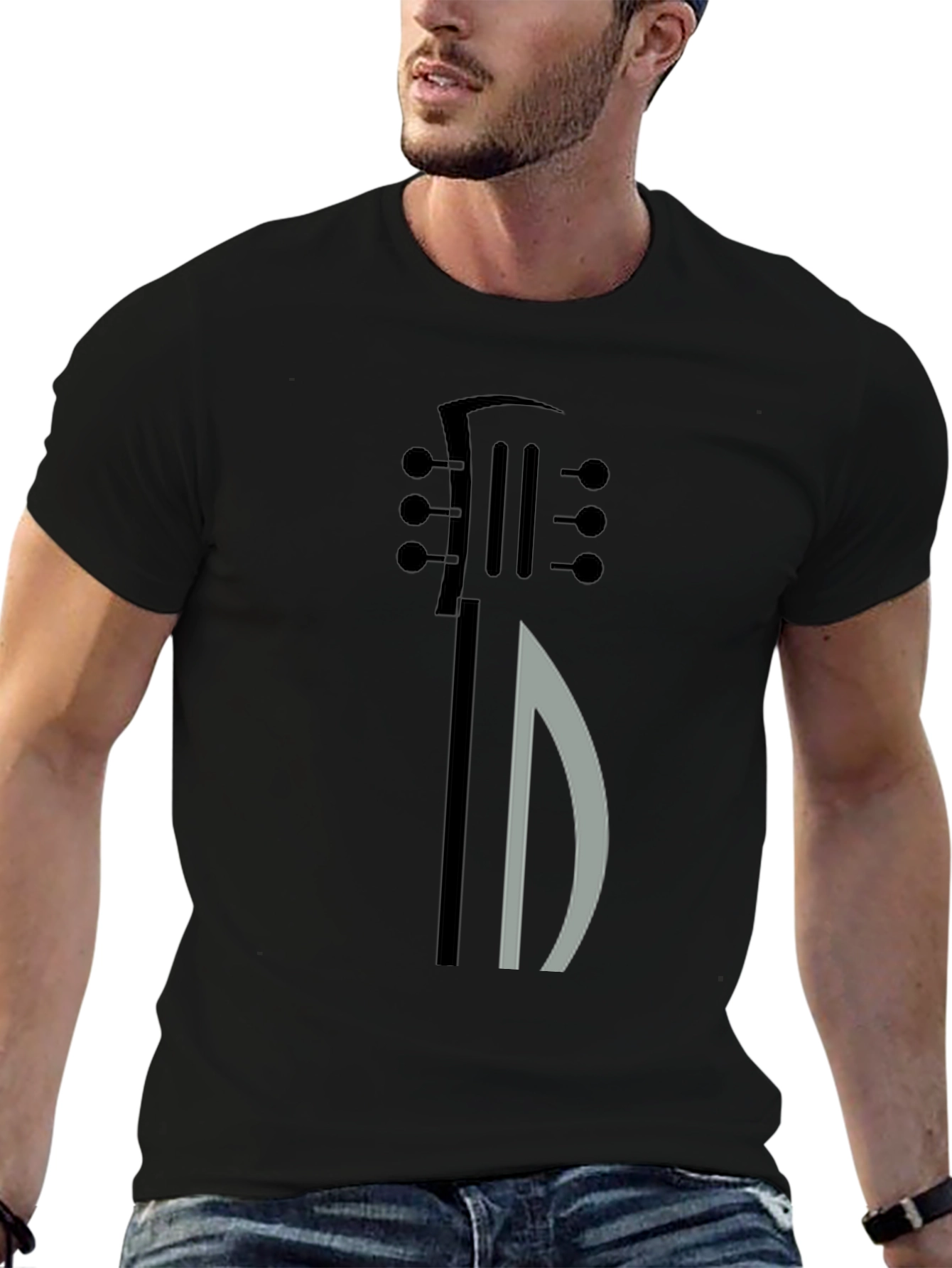 Black Guitar Graphic Tee - Modern Musical Shirt view 6