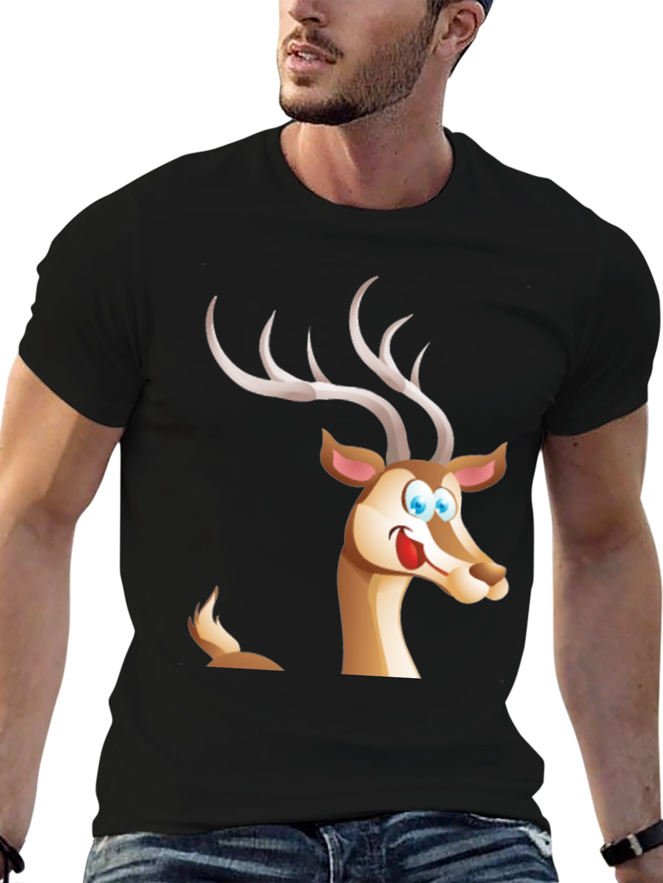 Black Cartoon Deer Graphic T-Shirt view 6