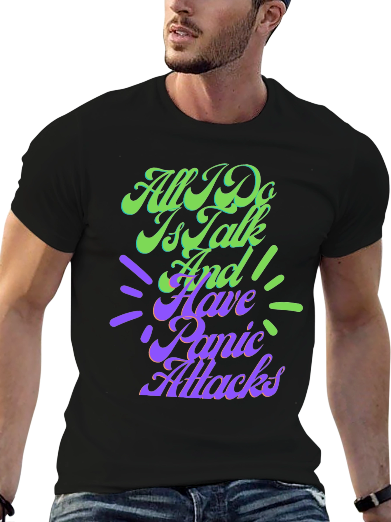 Black Panic Attack T-Shirt - Funny Graphic Tee view 6